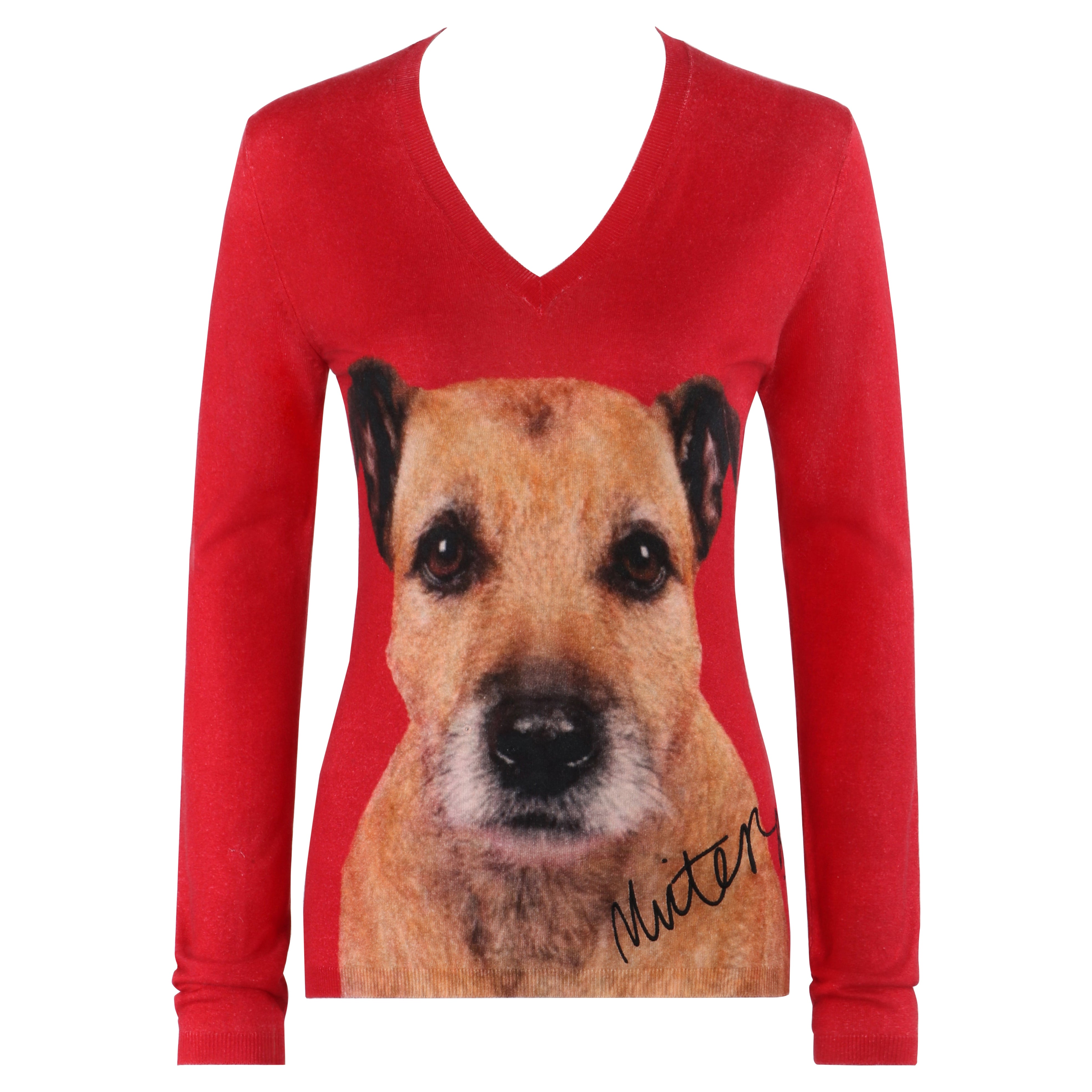 ALEXANDER McQUEEN 2009 Suéter de cachemira de manga larga con cara de perro "Minter en venta