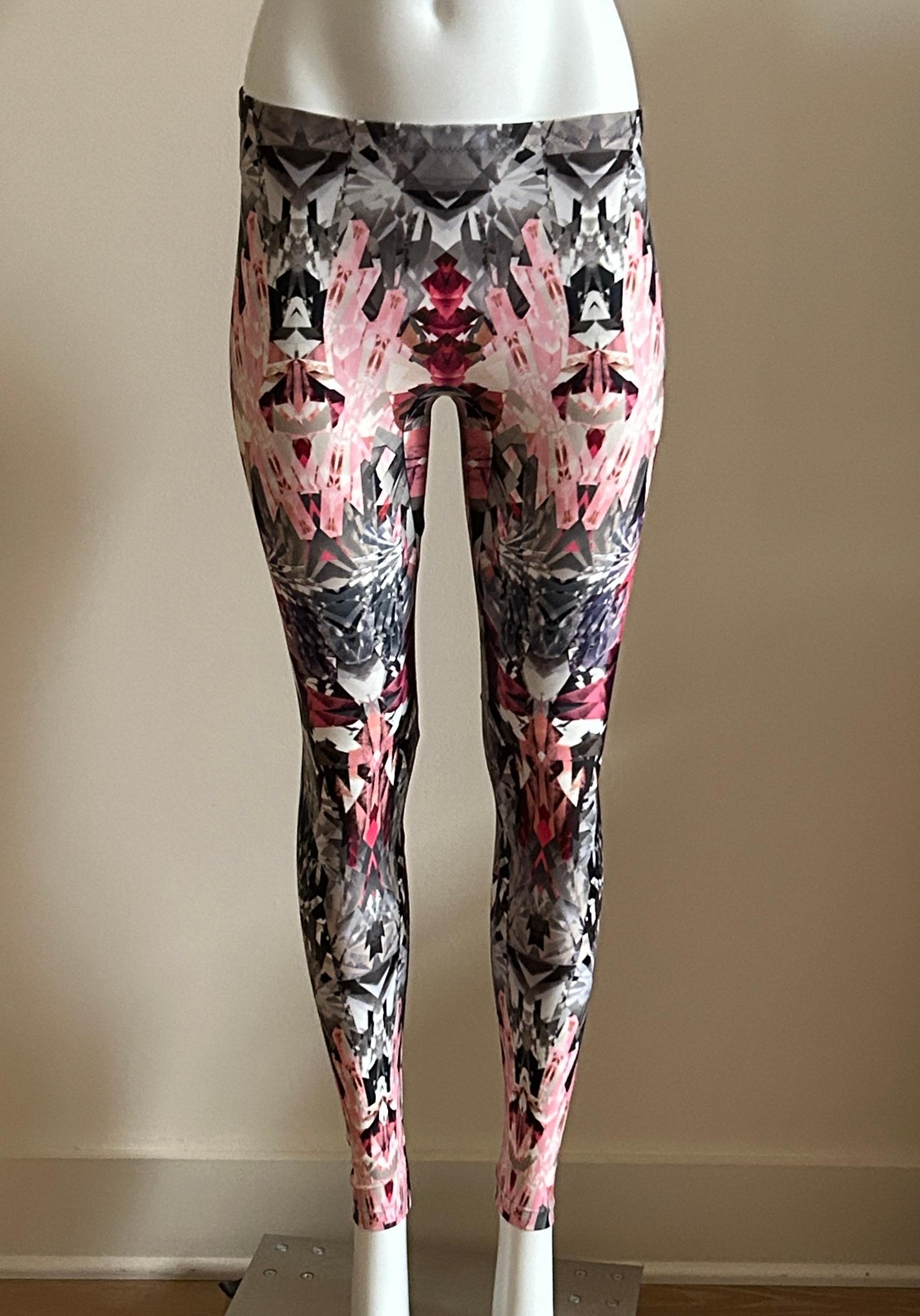Alexander McQueen crystal print leggings in a kaleidoscopic pattern of pink, grey, white and black from the Spring/Summer 2009 collection,  