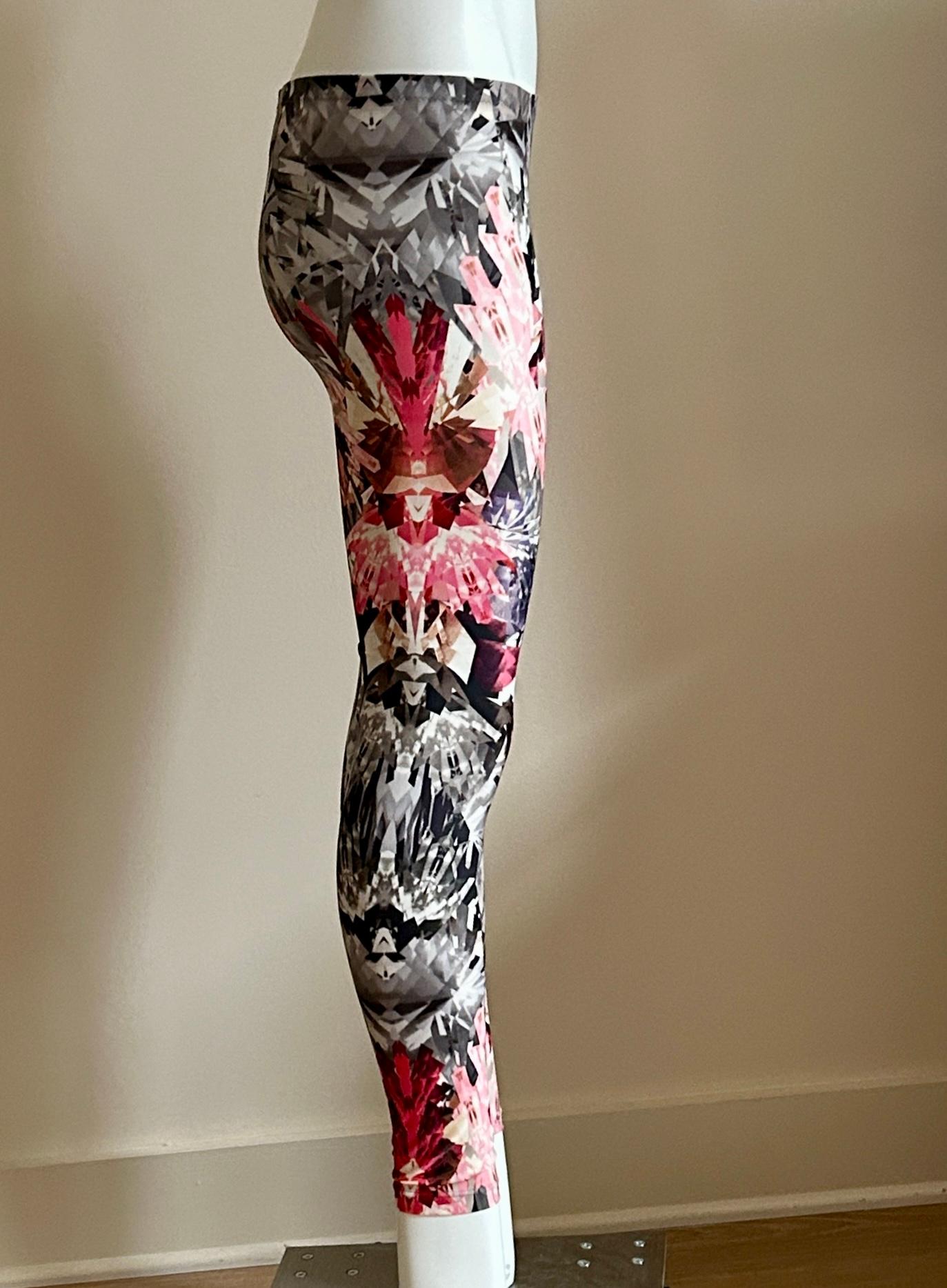 Gray Alexander McQueen 2009 Pink and Grey Crystal Kaleidoscope Print Legging Leggings For Sale