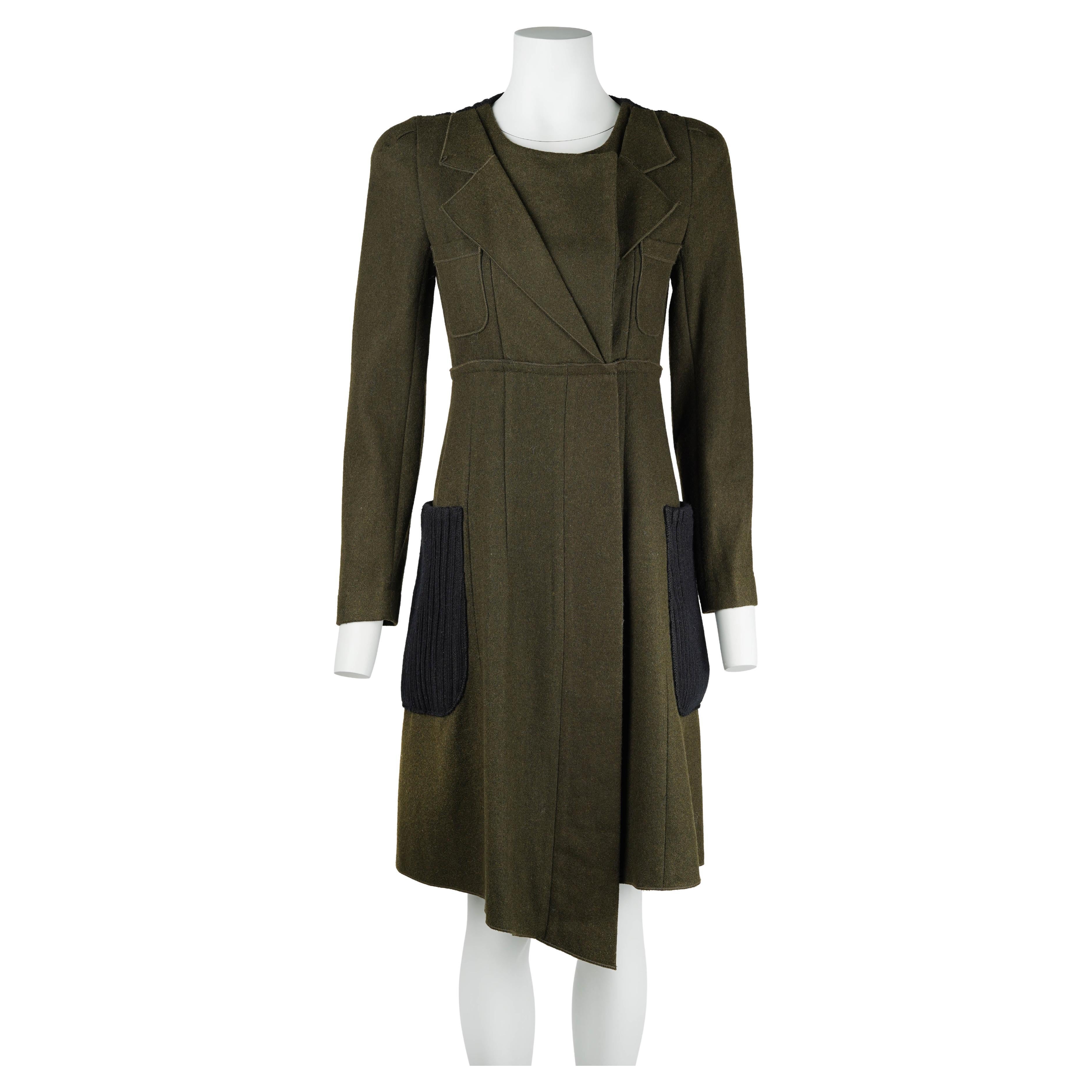 Prada A/W 2007 runway look #19 green/gray textured wool coat at
