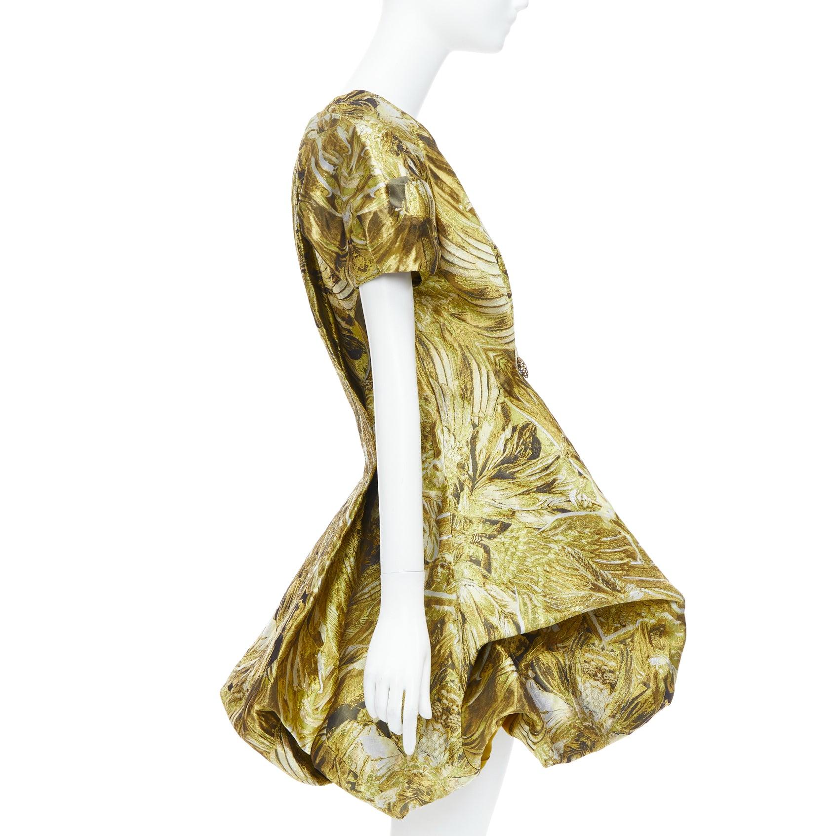 Brown ALEXANDER MCQUEEN 2010 Angels Demons Runway gold medieval jacquard dress IT40 S For Sale