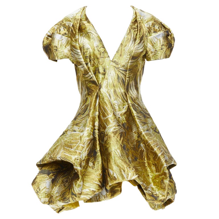 ALEXANDER MCQUEEN 2010 Angels Demons Runway gold medieval jacquard dress  IT40 S at 1stDibs