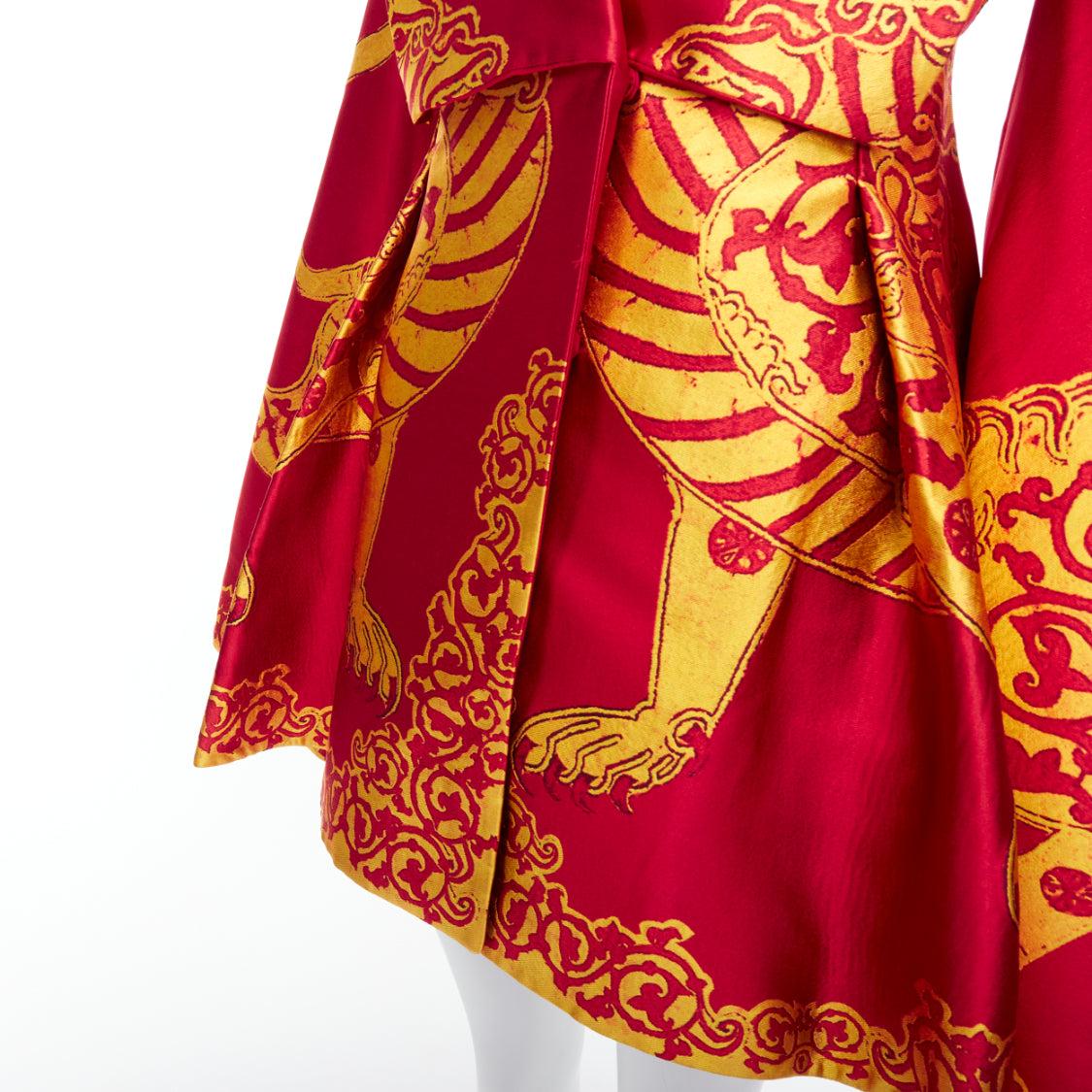 ALEXANDER MCQUEEN 2010 Angels Demons Runway red gold jacquard kimono dress IT38 7