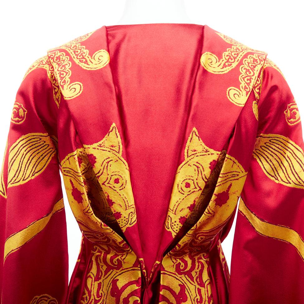 ALEXANDER MCQUEEN 2010 Angels Demons Runway red gold jacquard kimono dress IT38 8