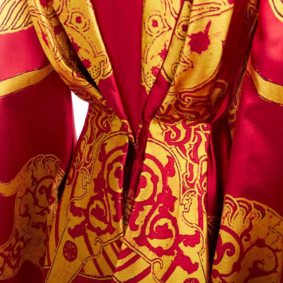 ALEXANDER MCQUEEN 2010 Angels Demons Runway red gold jacquard kimono dress IT38 9
