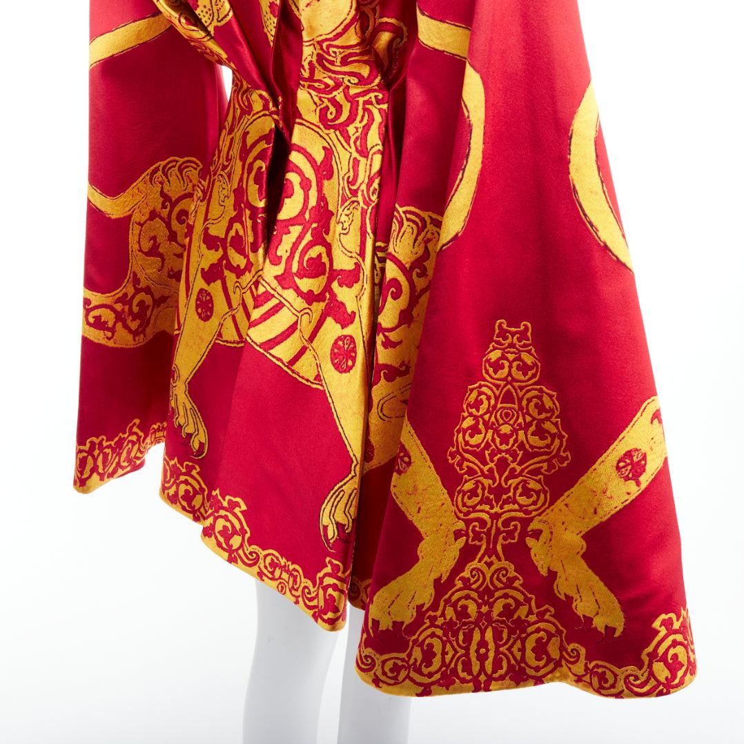 ALEXANDER MCQUEEN 2010 Angels Demons Runway red gold jacquard kimono dress IT38 10