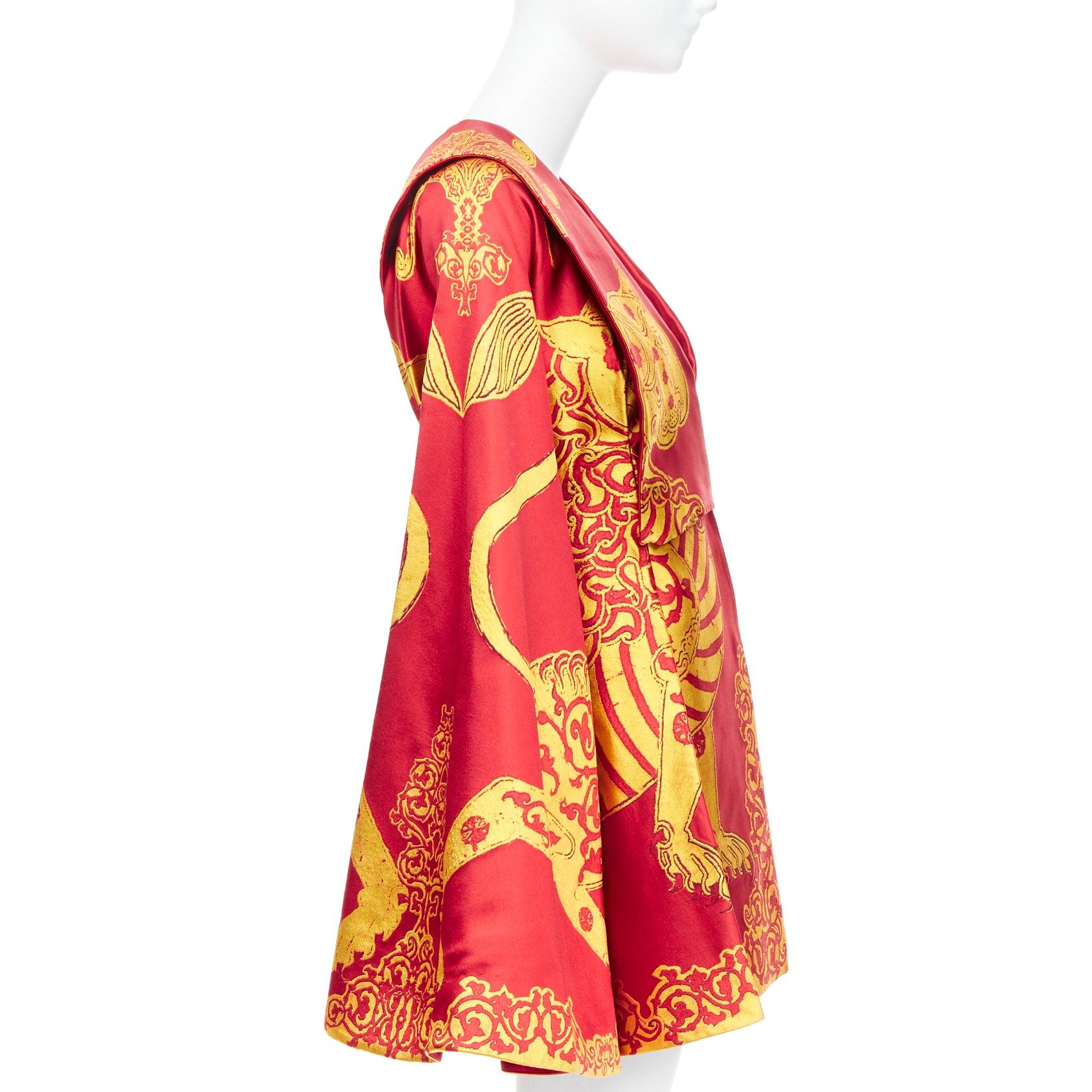 Women's ALEXANDER MCQUEEN 2010 Angels Demons Runway red gold jacquard kimono dress IT38