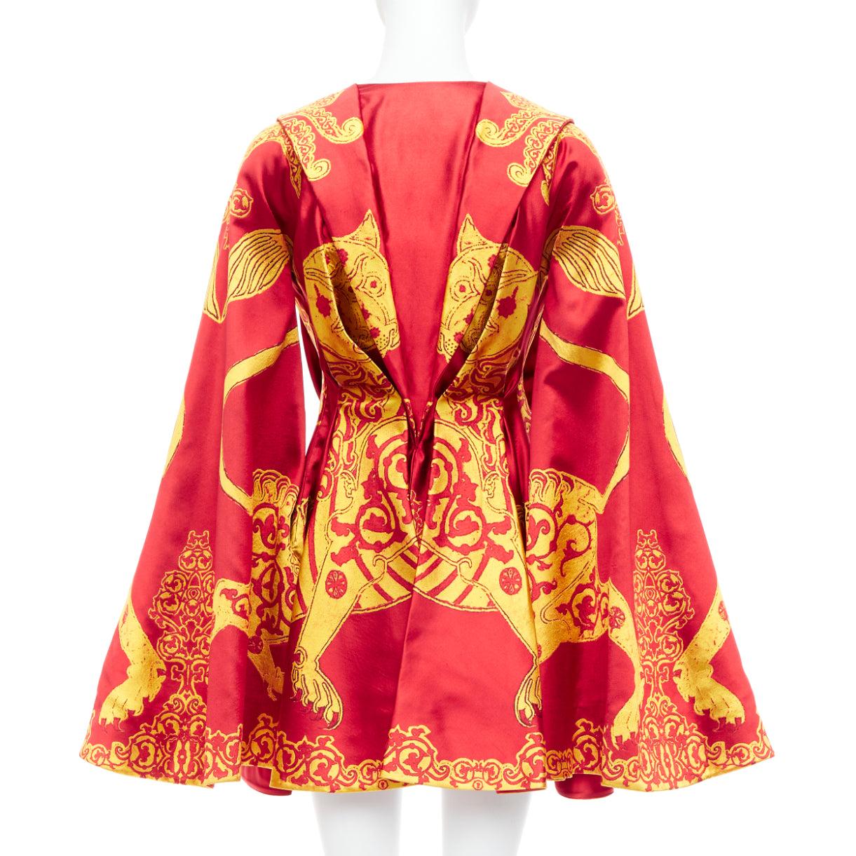 ALEXANDER MCQUEEN 2010 Angels Demons Runway red gold jacquard kimono dress IT38 1