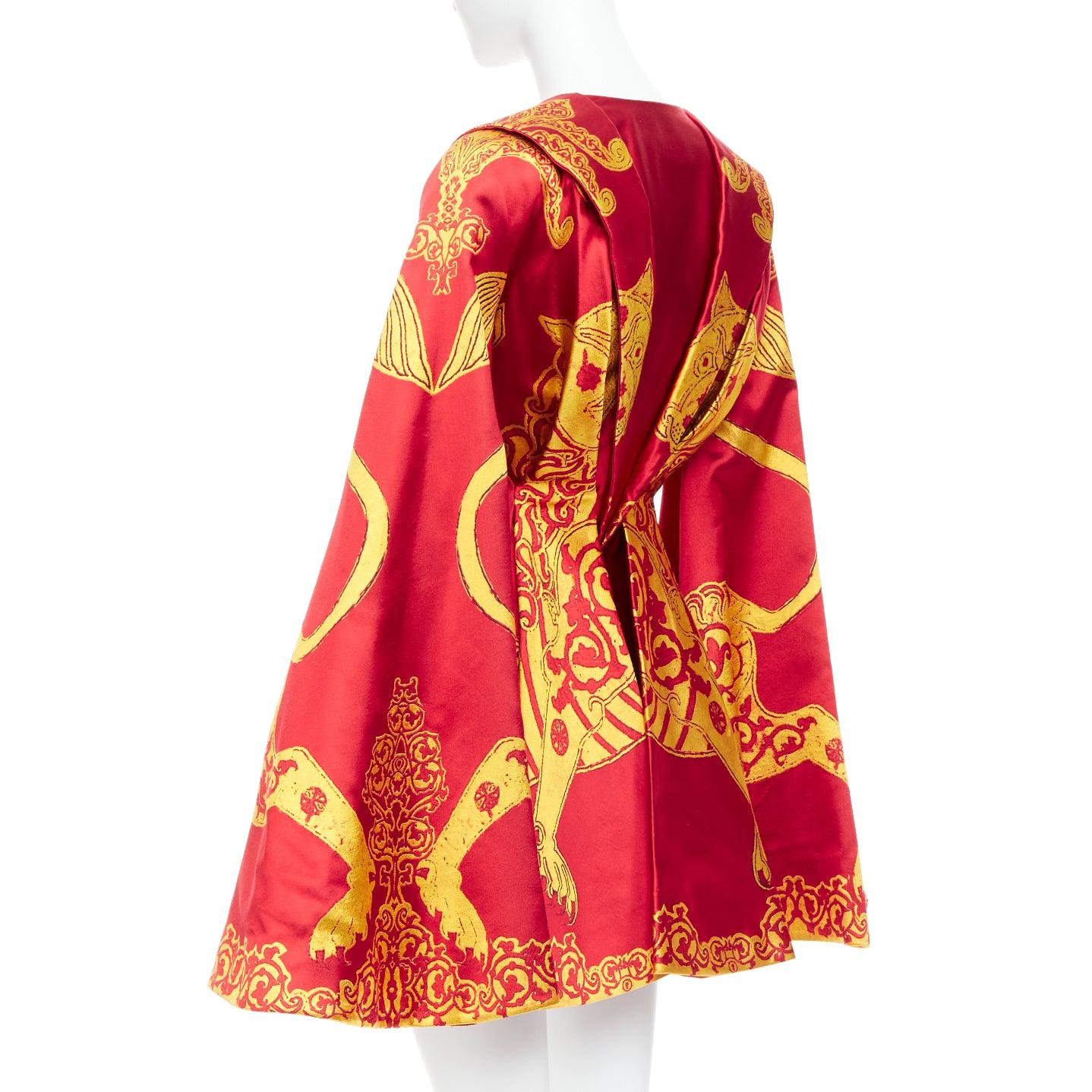 ALEXANDER MCQUEEN 2010 Angels Demons Runway red gold jacquard kimono dress IT38 2