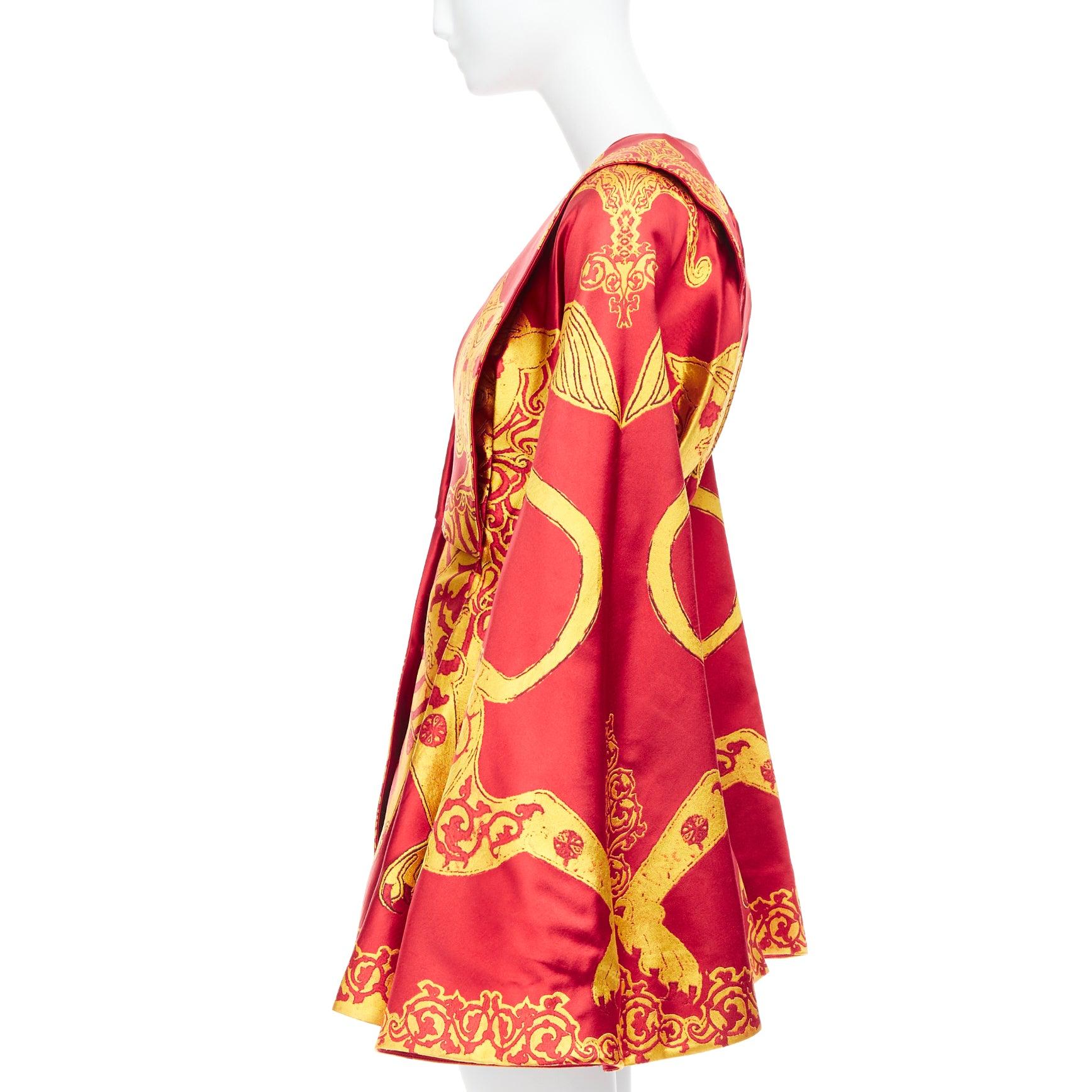 ALEXANDER MCQUEEN 2010 Angels Demons Runway red gold jacquard kimono dress IT38 3