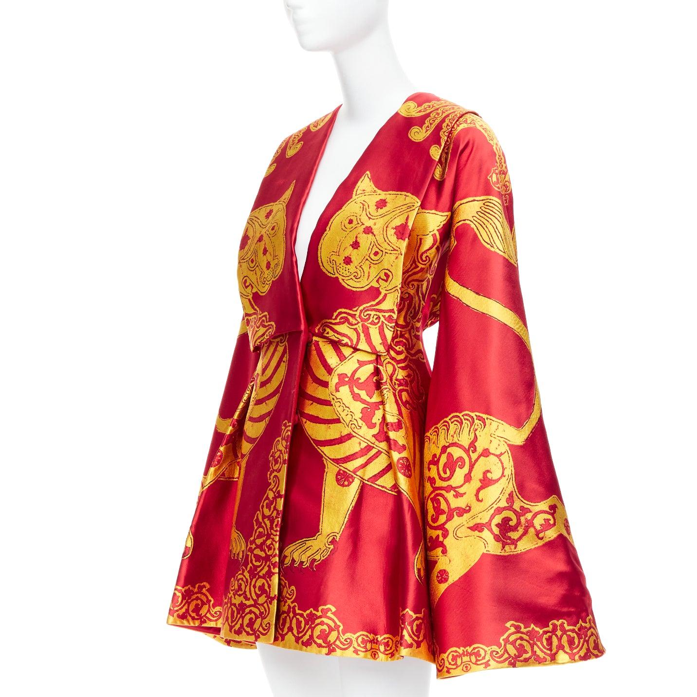 ALEXANDER MCQUEEN 2010 Angels Demons Runway red gold jacquard kimono dress IT38 4