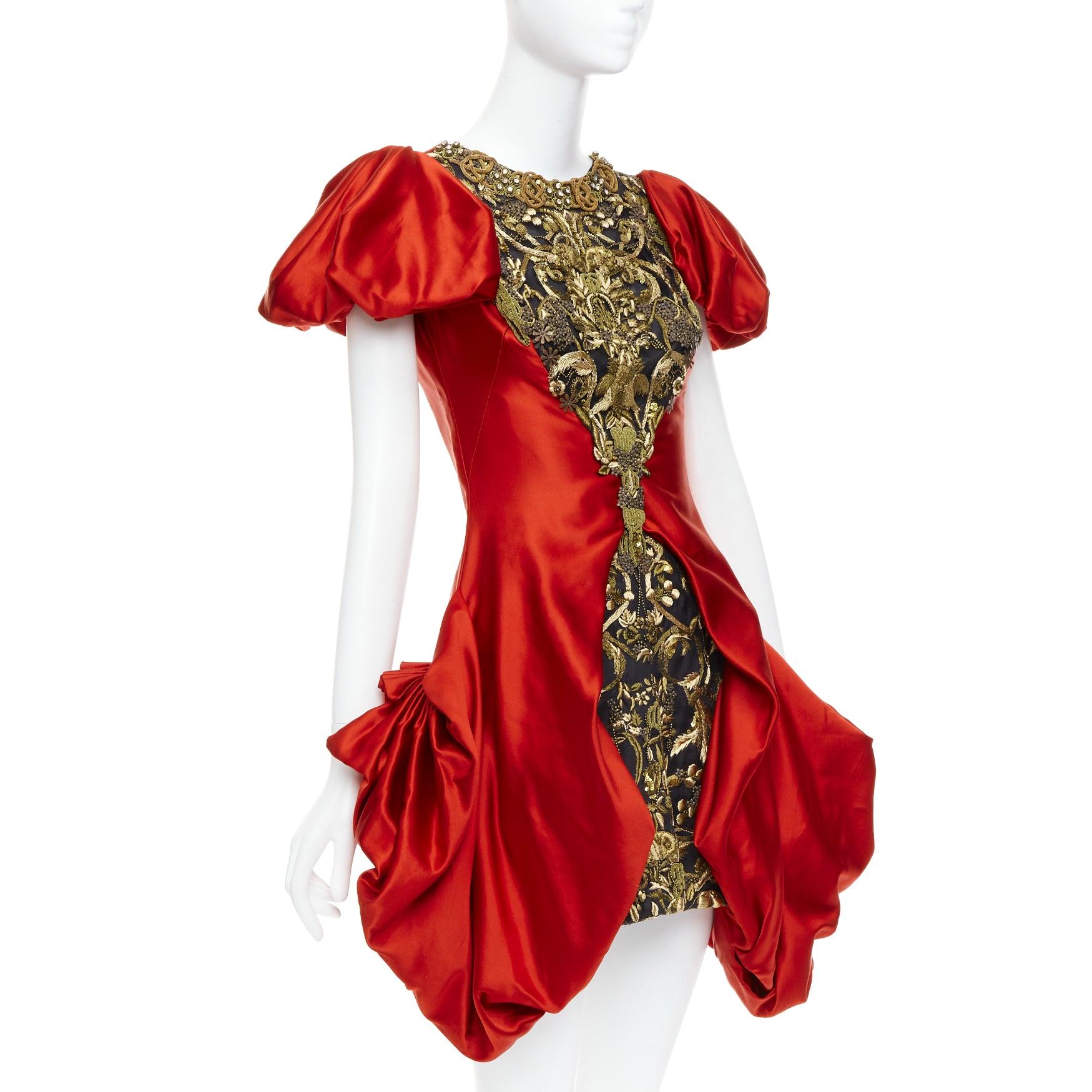 Red ALEXANDER MCQUEEN 2010 Angels Demons Runway red gold puff dress IT40 S Beyonce