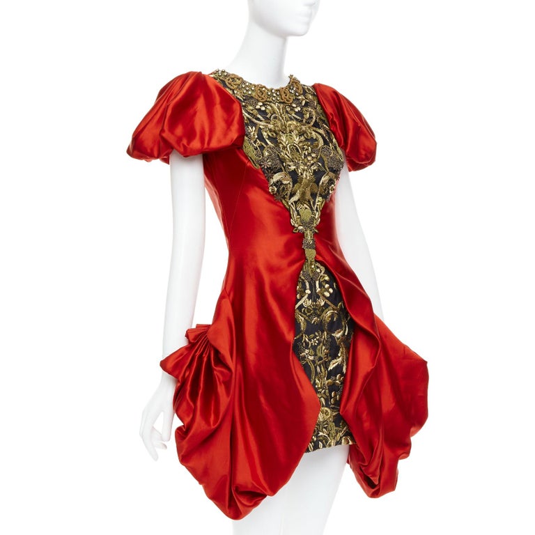 ALEXANDER MCQUEEN 2010 Angels Demons Runway red gold puff dress IT40 S  Beyonce at 1stDibs