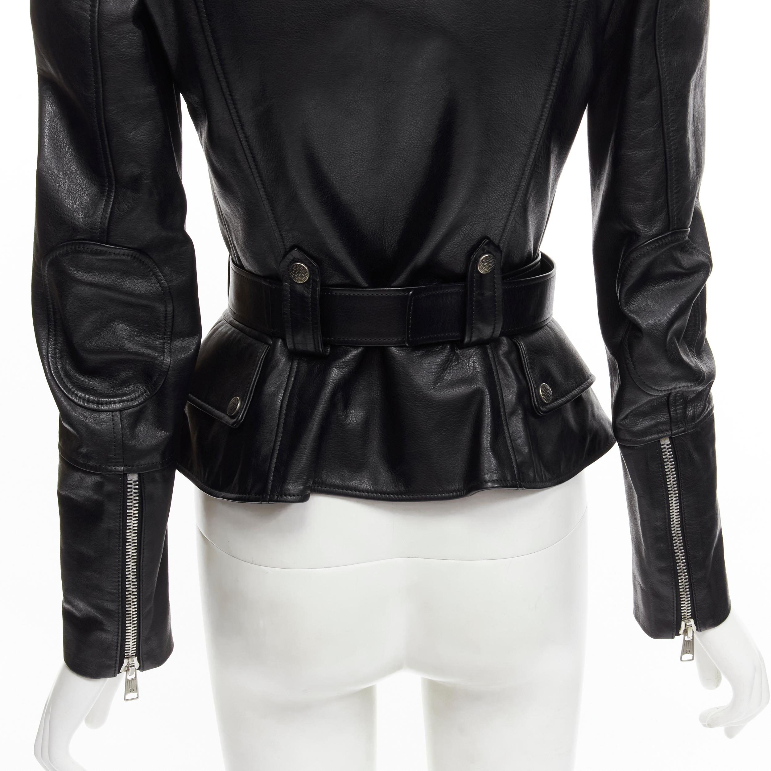 Noir ALEXANDER MCQUEEN 2010 - Veste motard peplum en cuir noir avec ceinture IT38 XS en vente
