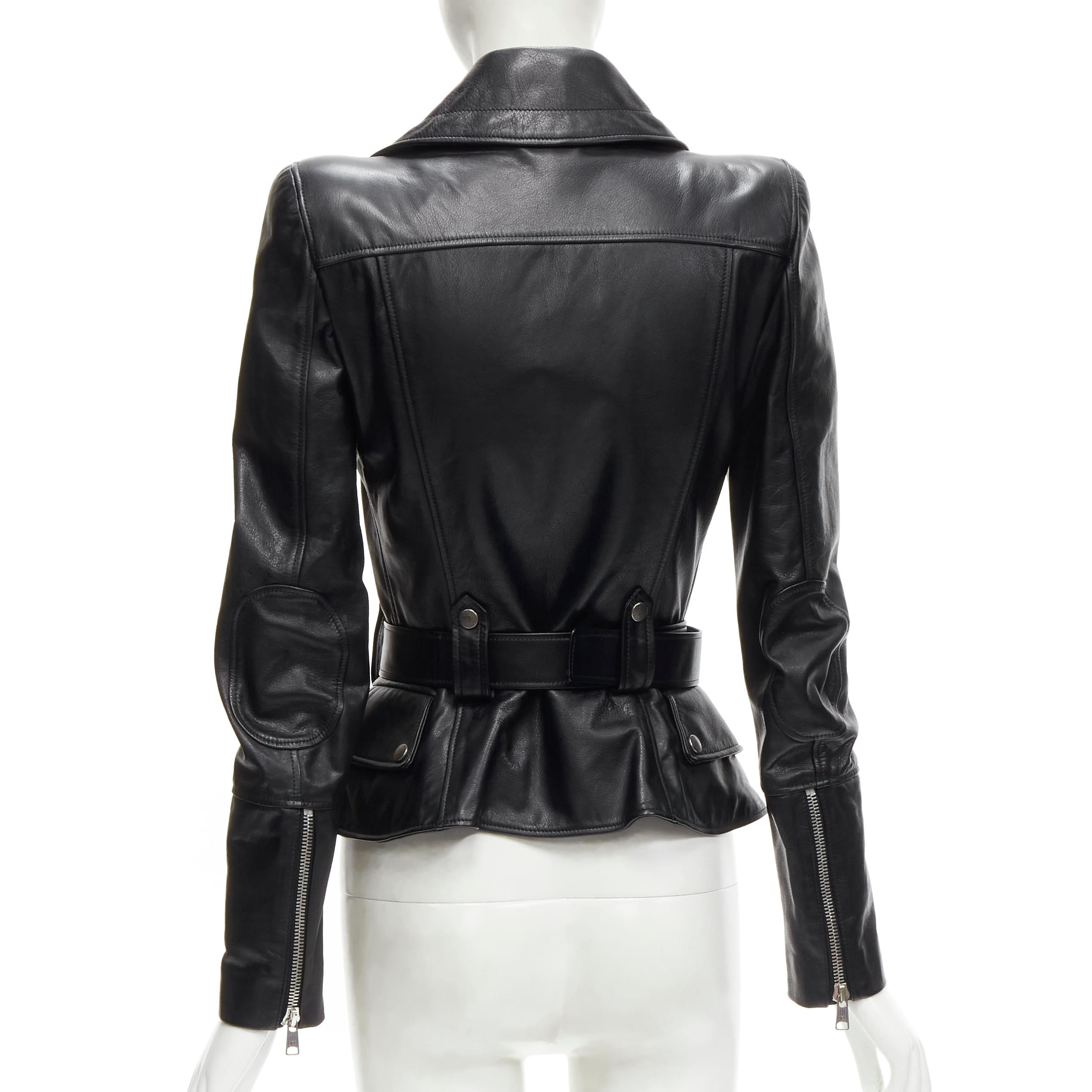 ALEXANDER MCQUEEN 2010 - Veste motard peplum en cuir noir avec ceinture IT38 XS en vente 1