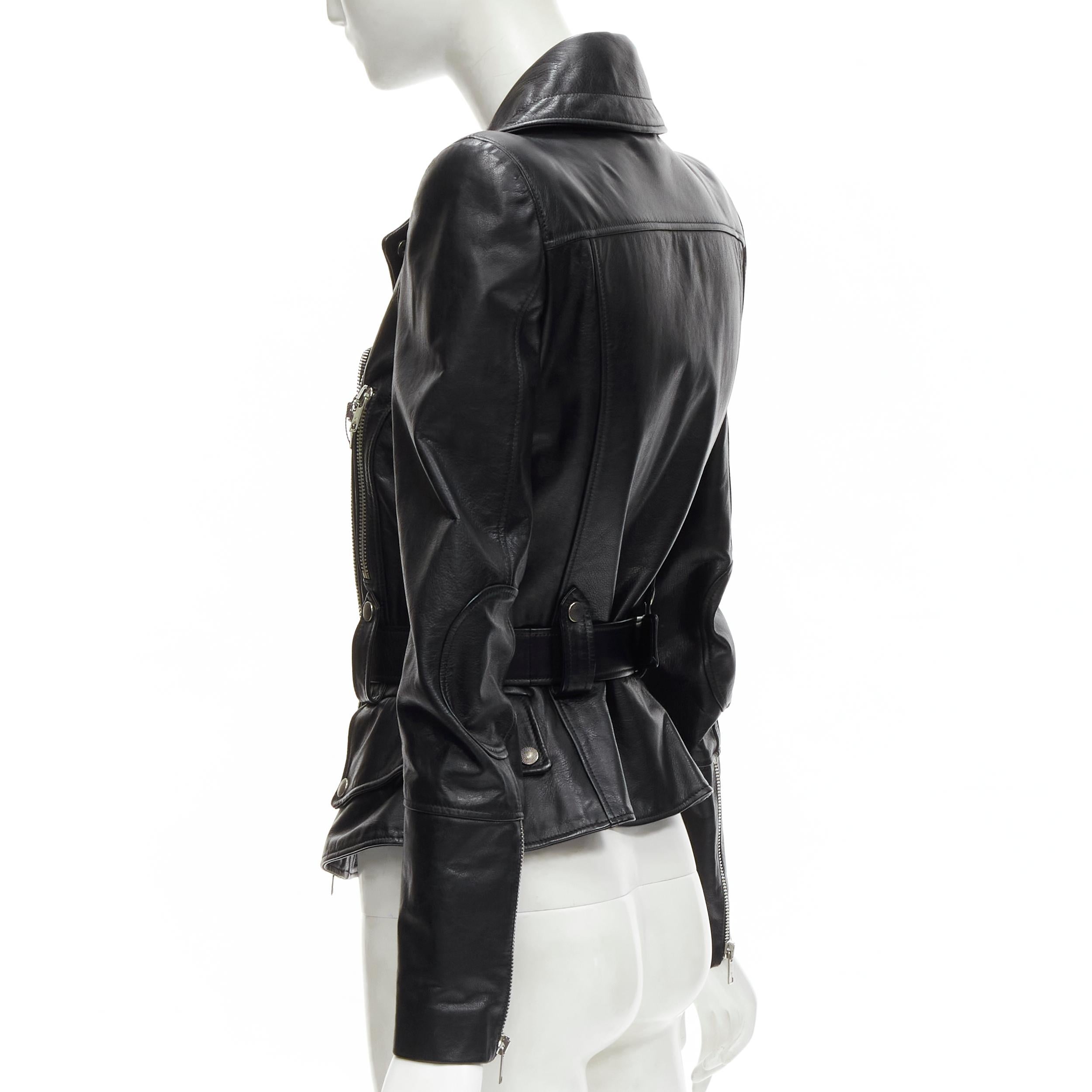 ALEXANDER MCQUEEN 2010 - Veste motard peplum en cuir noir avec ceinture IT38 XS en vente 2