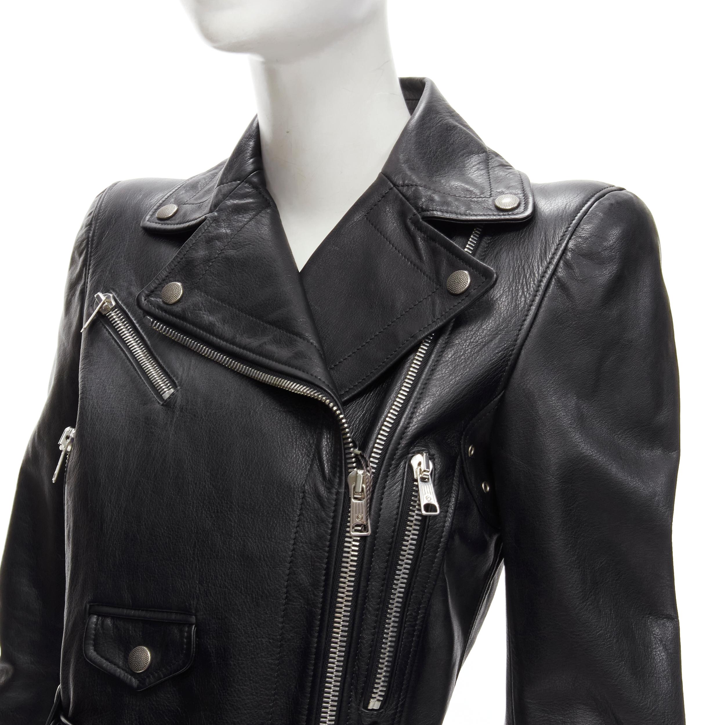 ALEXANDER MCQUEEN 2010 - Veste motard peplum en cuir noir avec ceinture IT38 XS en vente 3