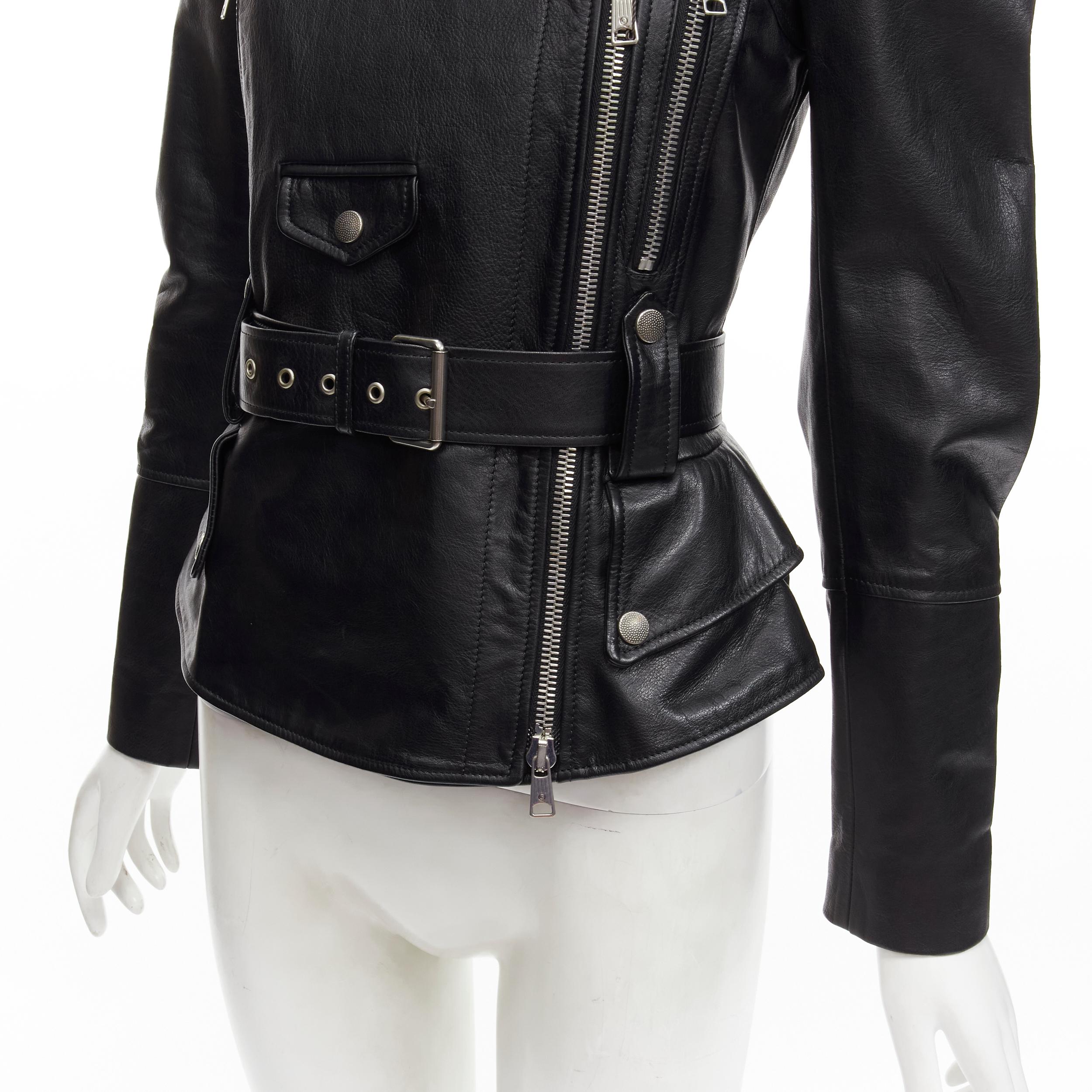 ALEXANDER MCQUEEN 2010 - Veste motard peplum en cuir noir avec ceinture IT38 XS en vente 4