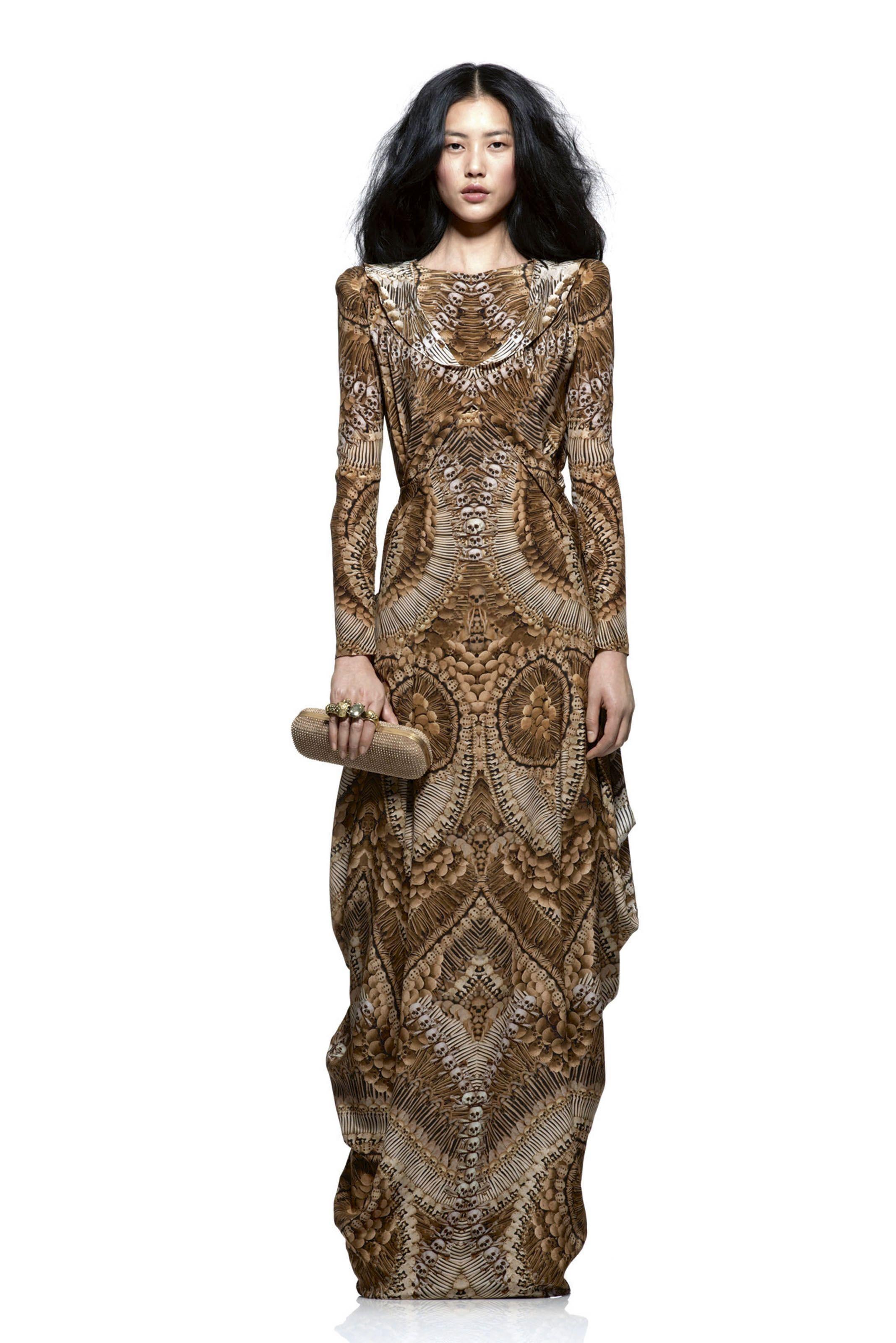 Alexander McQueen 2010 catacombs Black Skull Print Wool Blend Long Sleeve Dress For Sale 8
