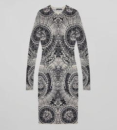 Alexander McQueen 2010 catacombs Black Skull Print Wool Blend Long Sleeve Dress