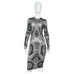 Alexander McQueen 2010 catacombs Black Skull Print Wool Blend Long Sleeve Dress