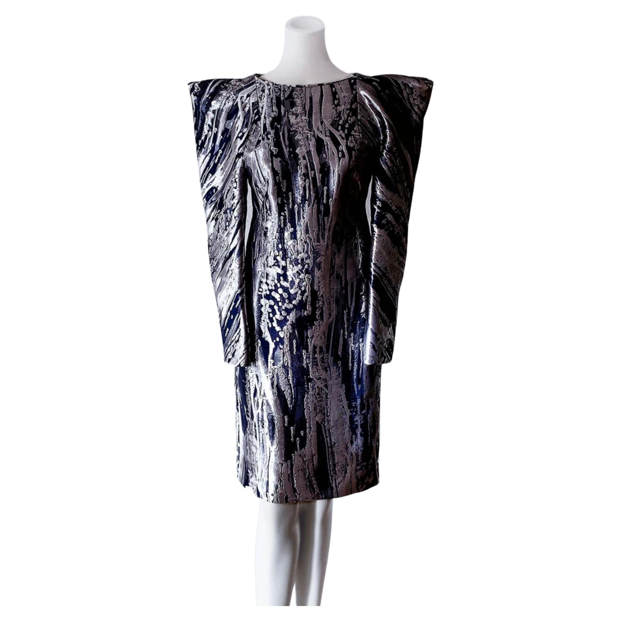 Alexander McQueen 2010 Dress Futuristic Avant Garde Metallic Silk Silver 