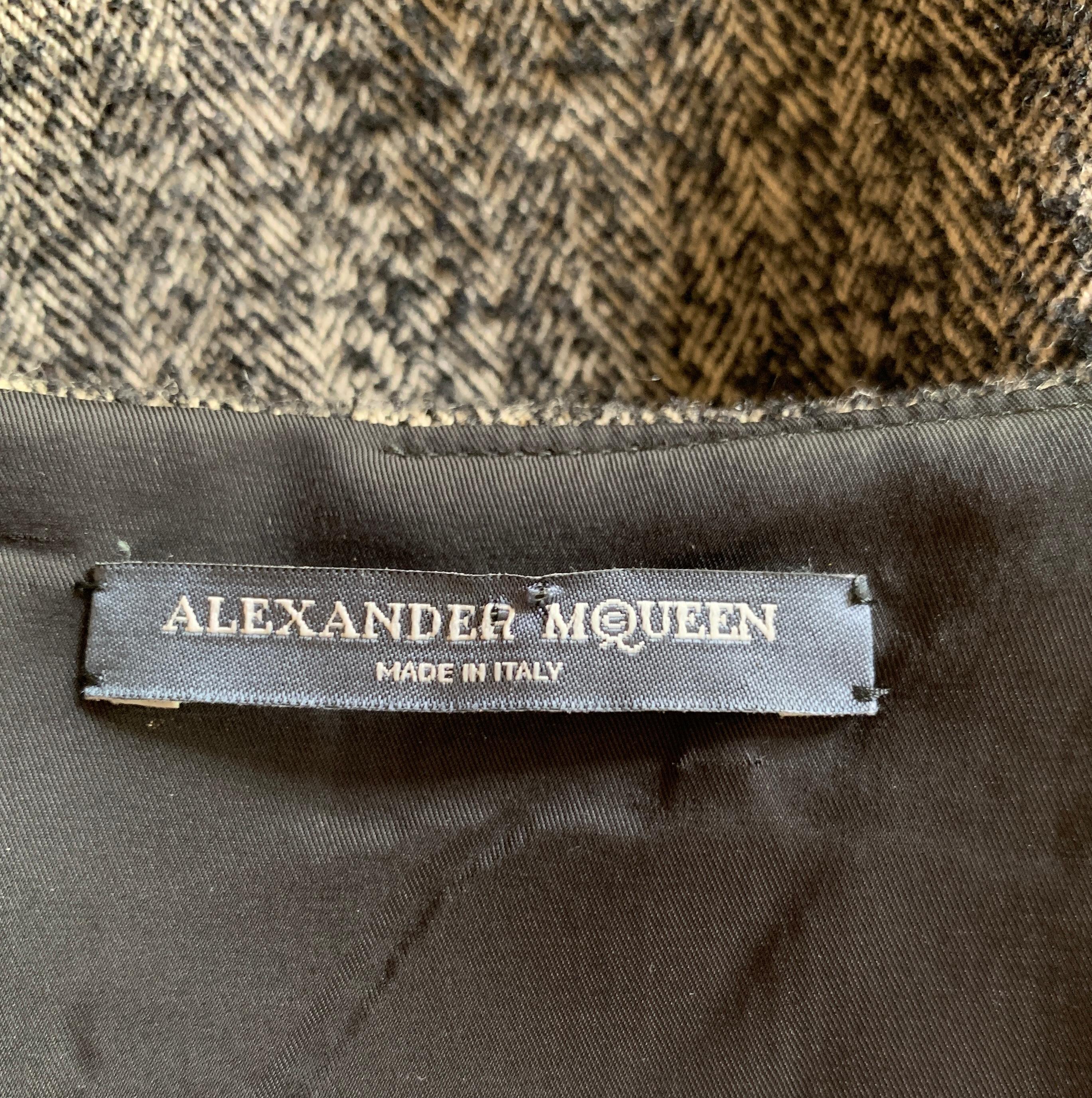 Alexander McQueen 2010 Herringbone Tweed Distressed Ruffle Pencil Skirt 1