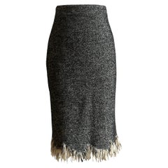 Alexander McQueen 2010 Herringbone Tweed Distressed Ruffle Pencil Skirt