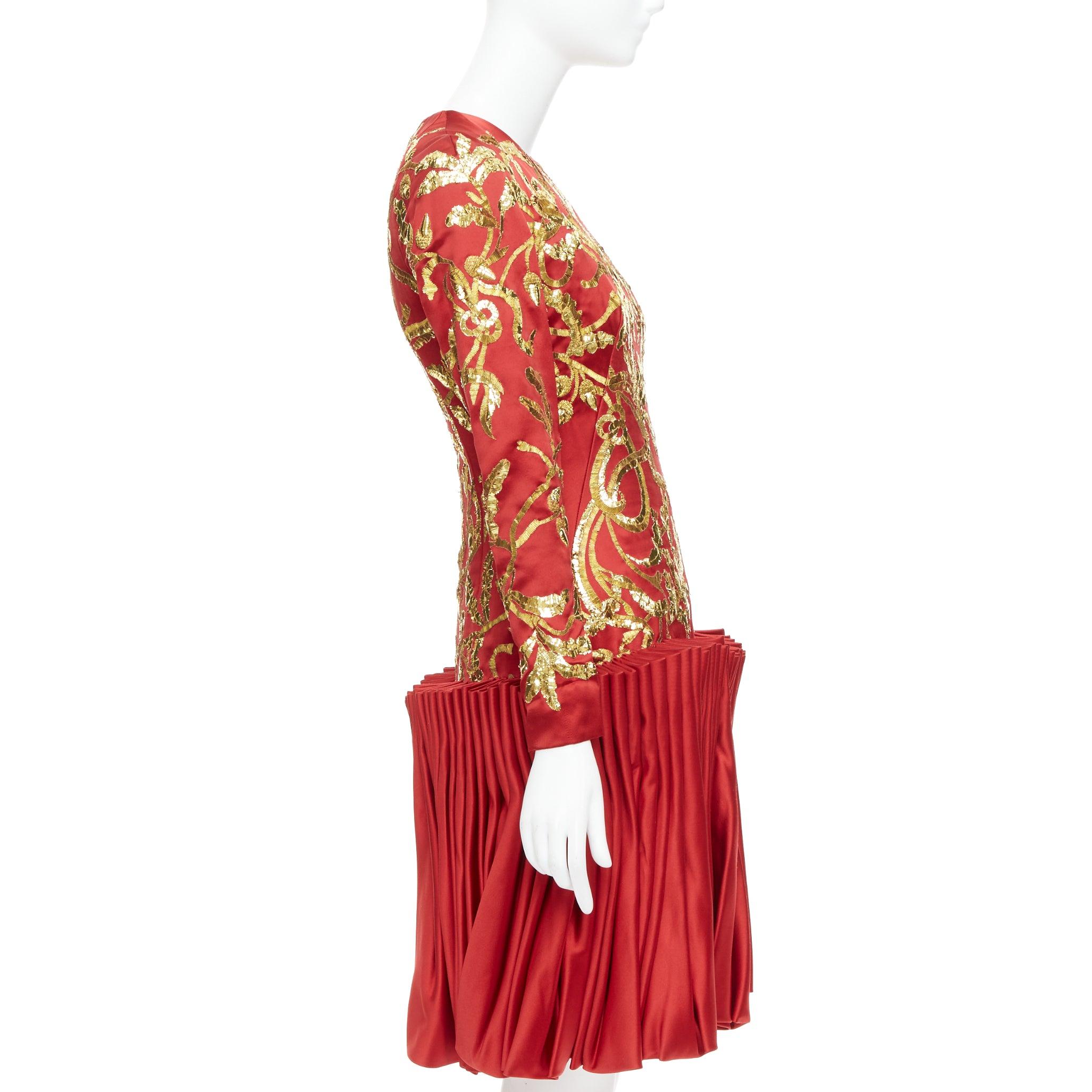 Red ALEXANDER MCQUEEN 2010 Runway Angels Demons red gold sequin pleat dress IT40 S For Sale