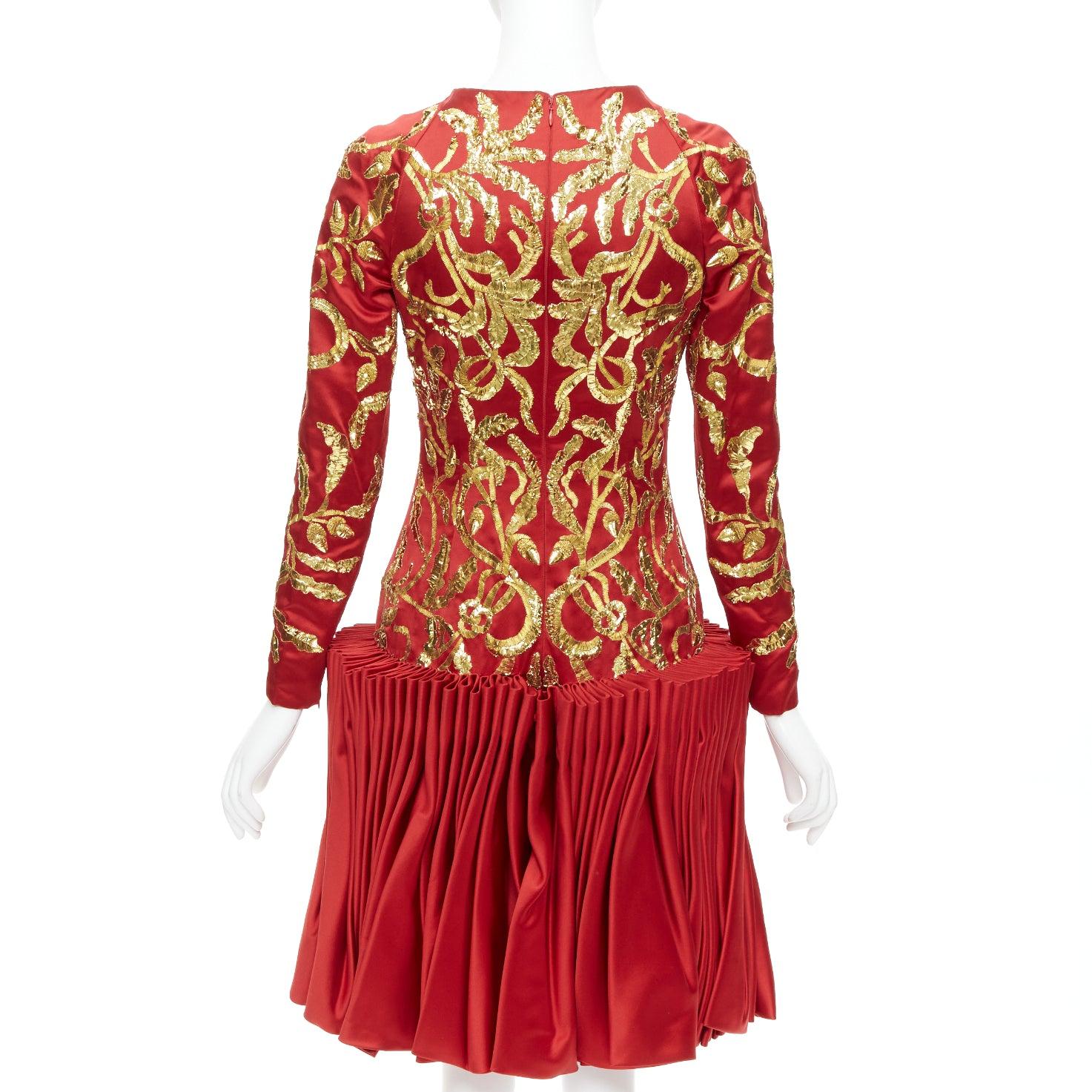 Women's ALEXANDER MCQUEEN 2010 Runway Angels Demons red gold sequin pleat dress IT40 S For Sale