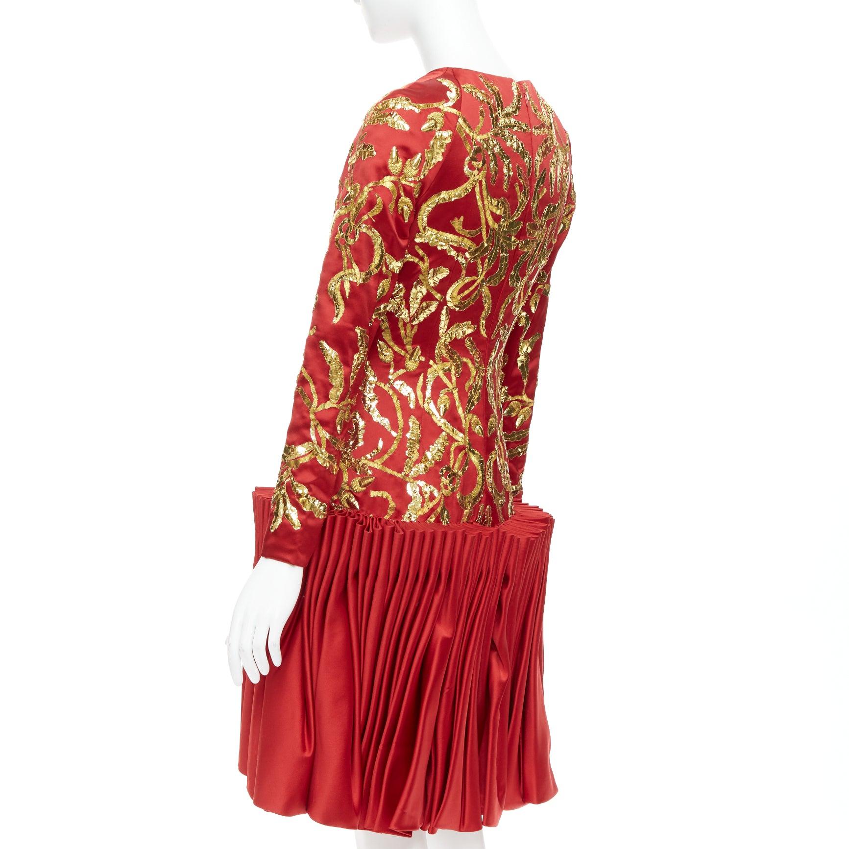 ALEXANDER MCQUEEN 2010 Runway Angels Demons red gold sequin pleat dress IT40 S For Sale 1