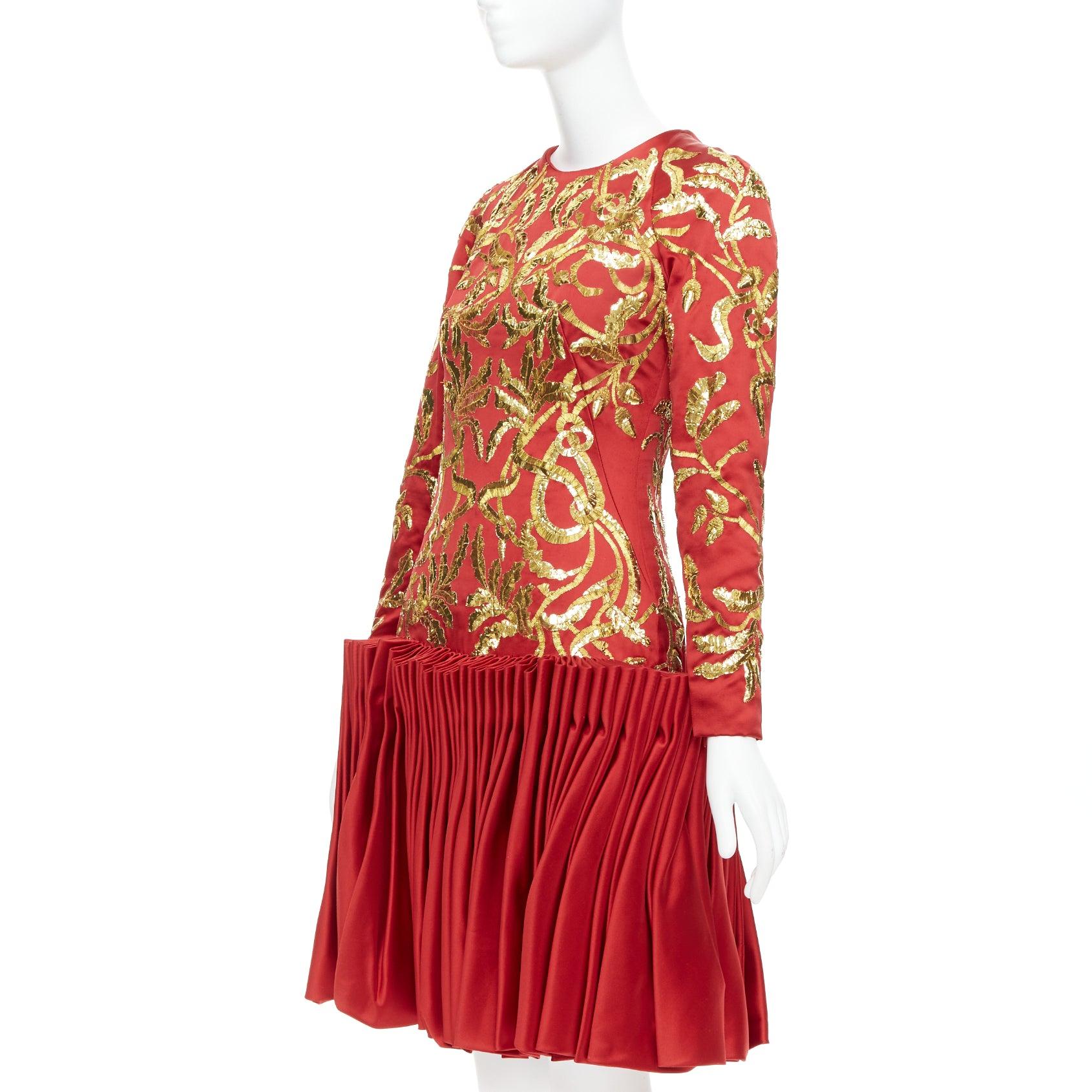 ALEXANDER MCQUEEN 2010 Runway Angels Demons red gold sequin pleat dress IT40 S For Sale 2