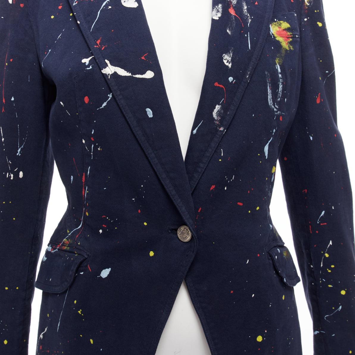 ALEXANDER MCQUEEN 2010 Runway navy paint splattered fitted blazer jacket IT42 M
Reference: DYTG/A00018
Brand: Alexander McQueen
Designer: Lee Alexander McQueen
Collection: Resort 2010 - Runway
Material: Cotton, Blend
Color: Navy,