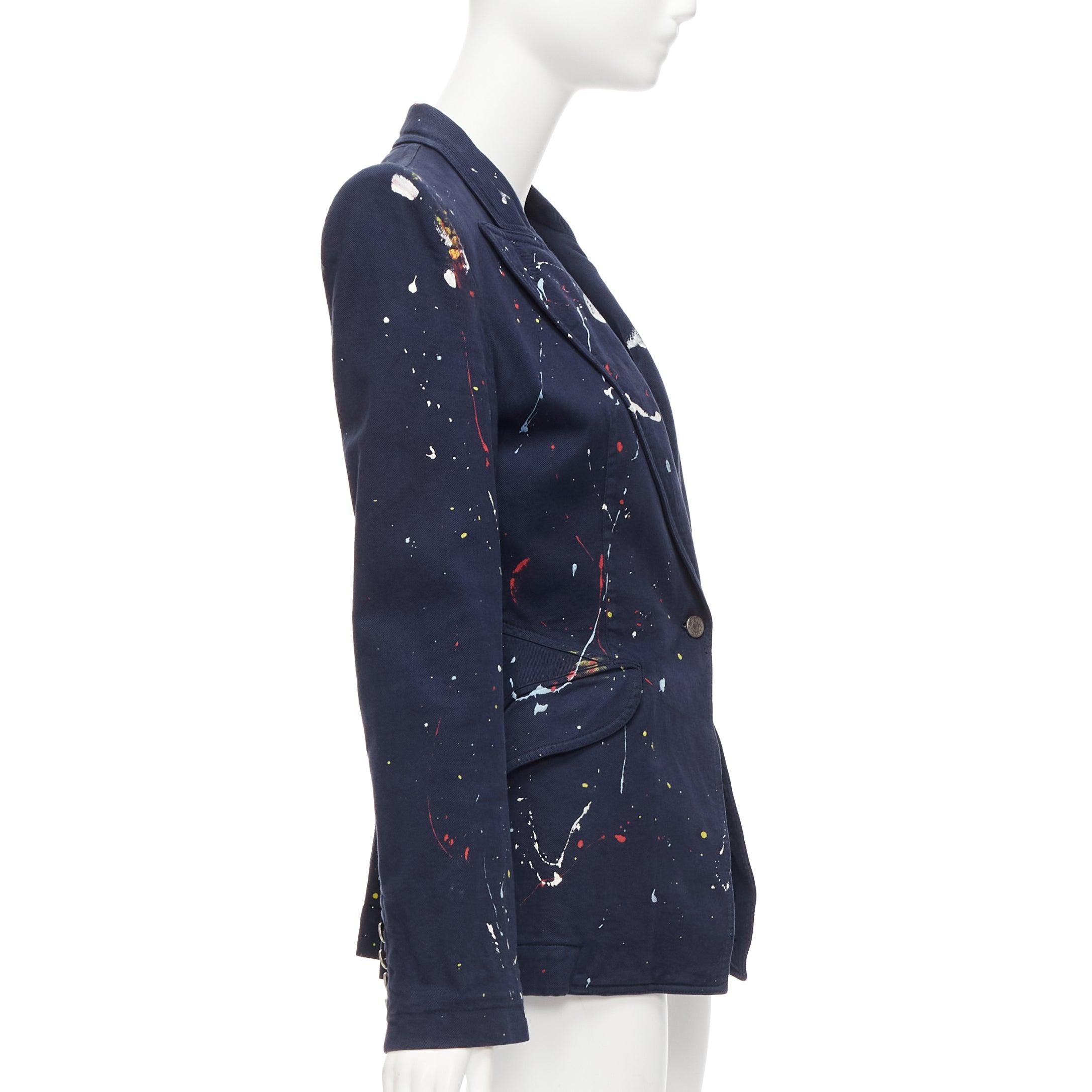 Women's ALEXANDER MCQUEEN 2010 Runway navy paint splattered fitted blazer jacket IT42 M For Sale