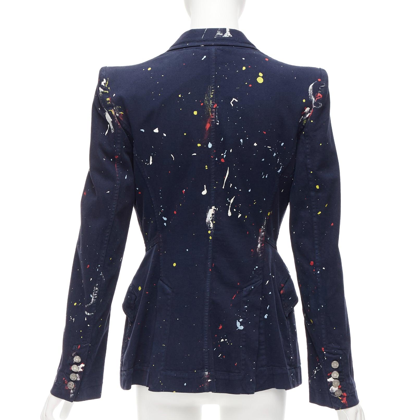 ALEXANDER MCQUEEN 2010 Runway navy paint splattered fitted blazer jacket IT42 M For Sale 1