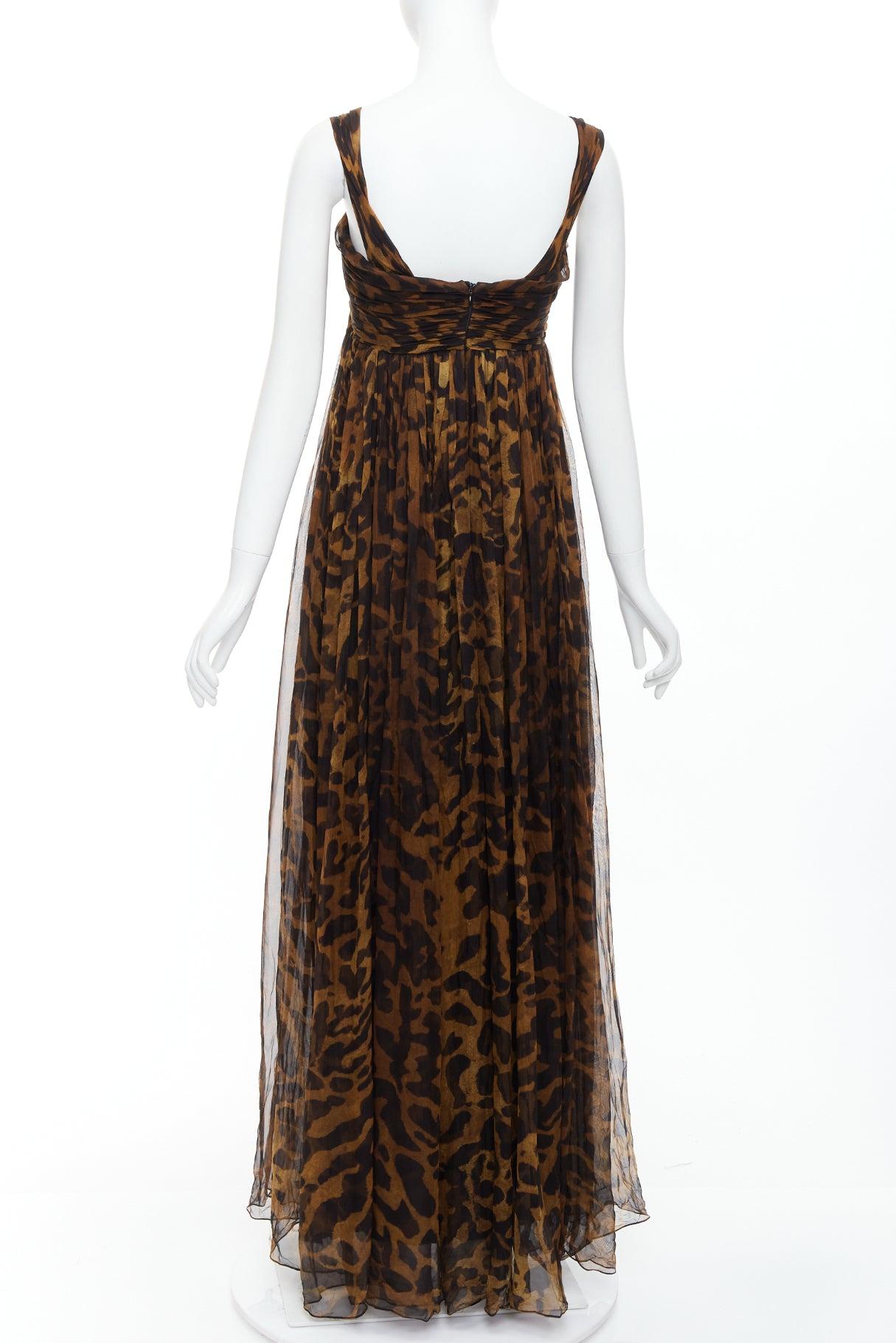 ALEXANDER MCQUEEN 2011 100% Seide Leopardendruck langes Korsettkleid IT40 S Damen im Angebot