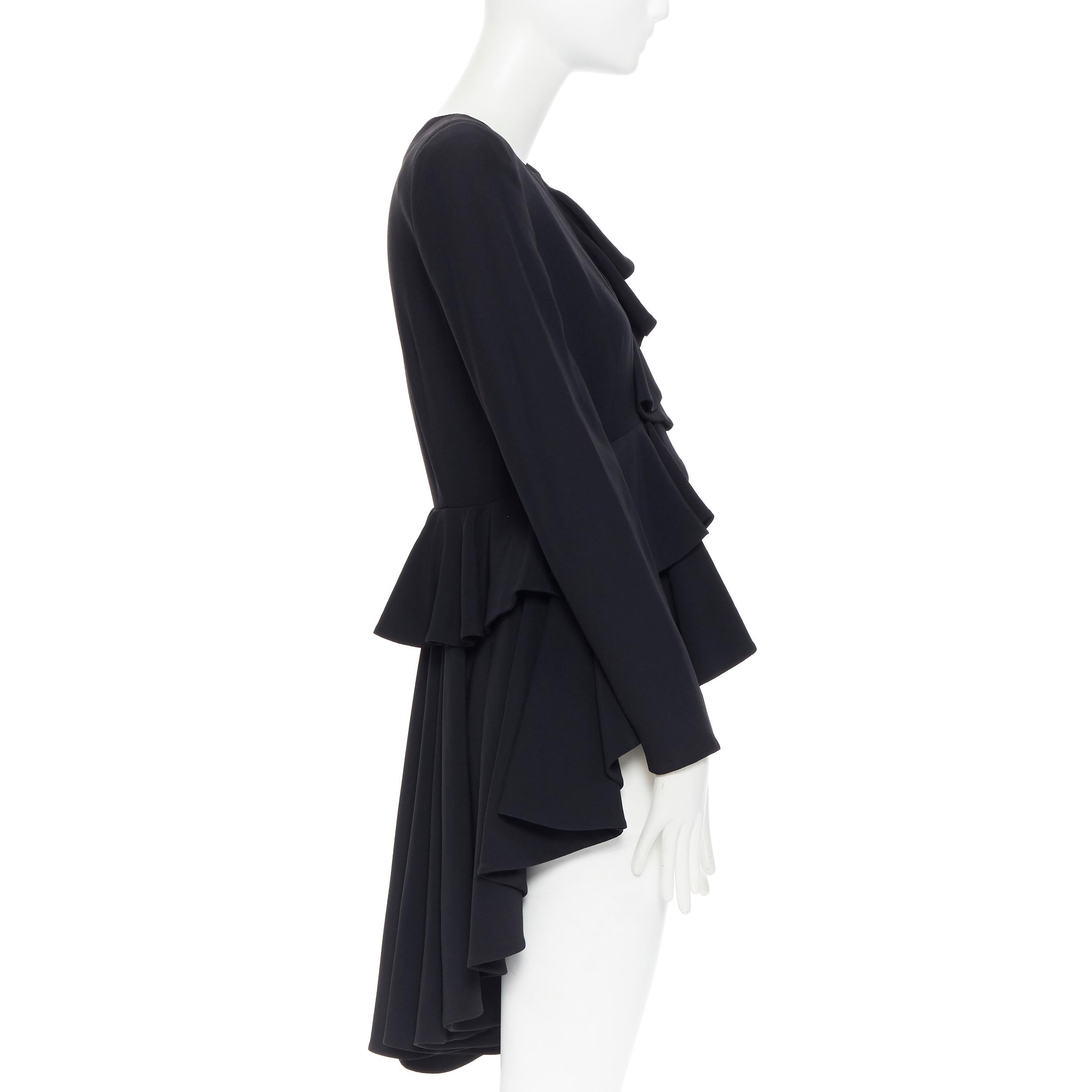 ALEXANDER MCQUEEN 2011 black padded shoulder ruffle cascade evening jacket IT40 In Excellent Condition In Hong Kong, NT