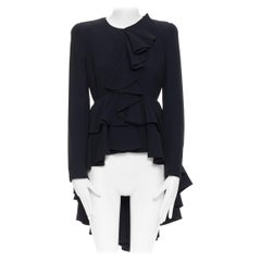 ALEXANDER MCQUEEN 2011 black padded shoulder ruffle cascade evening jacket IT40