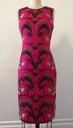Alexander McQueen 2011 Brocade Dress in Magenta Pink, Black & Gold Floral Print