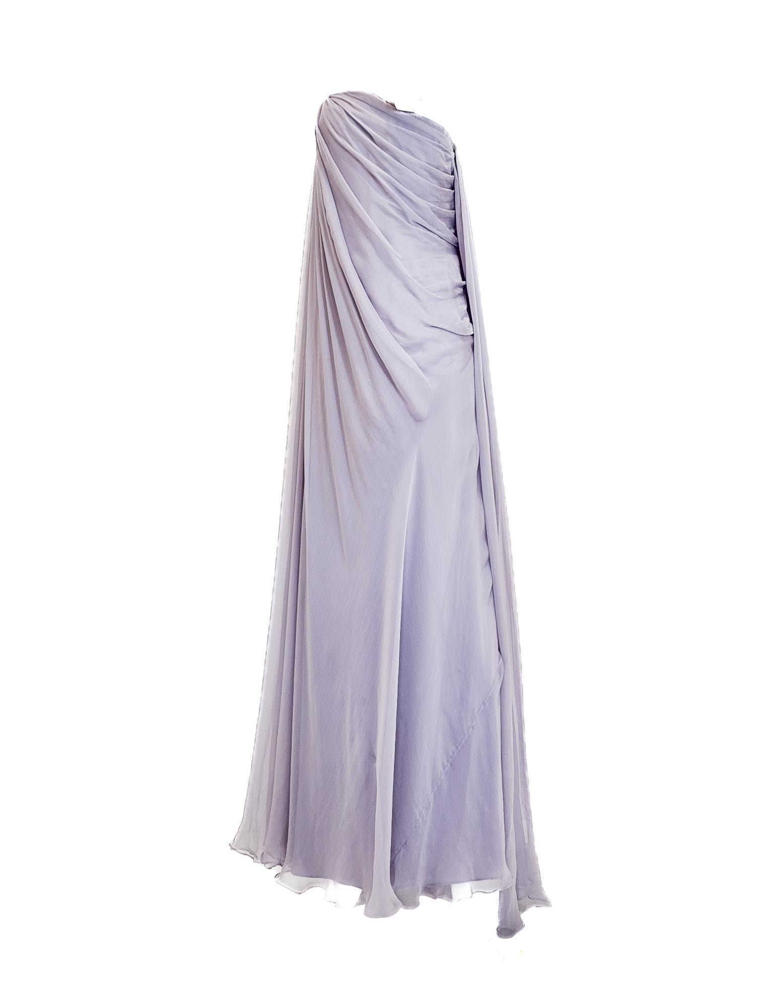Alexander McQueen 2011 Lavendel Seidenchiffon Trägerloses Kleid (Grau) im Angebot