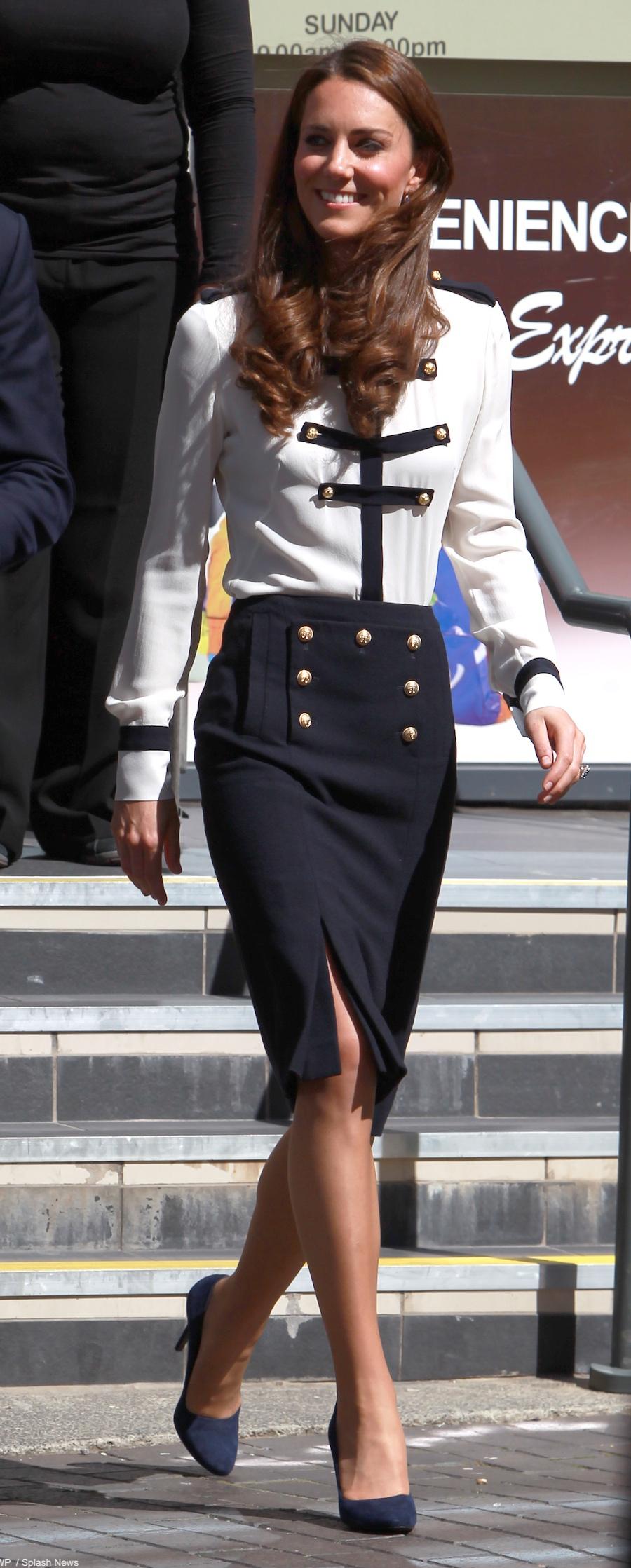 Alexander McQueen 2011 Navy Blue Anchor Button Skirt as Seen on Kate Middleton 2
