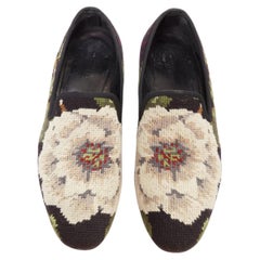ALEXANDER MCQUEEN 2012 floral needlepoint textile evening slipper loafers EU43
