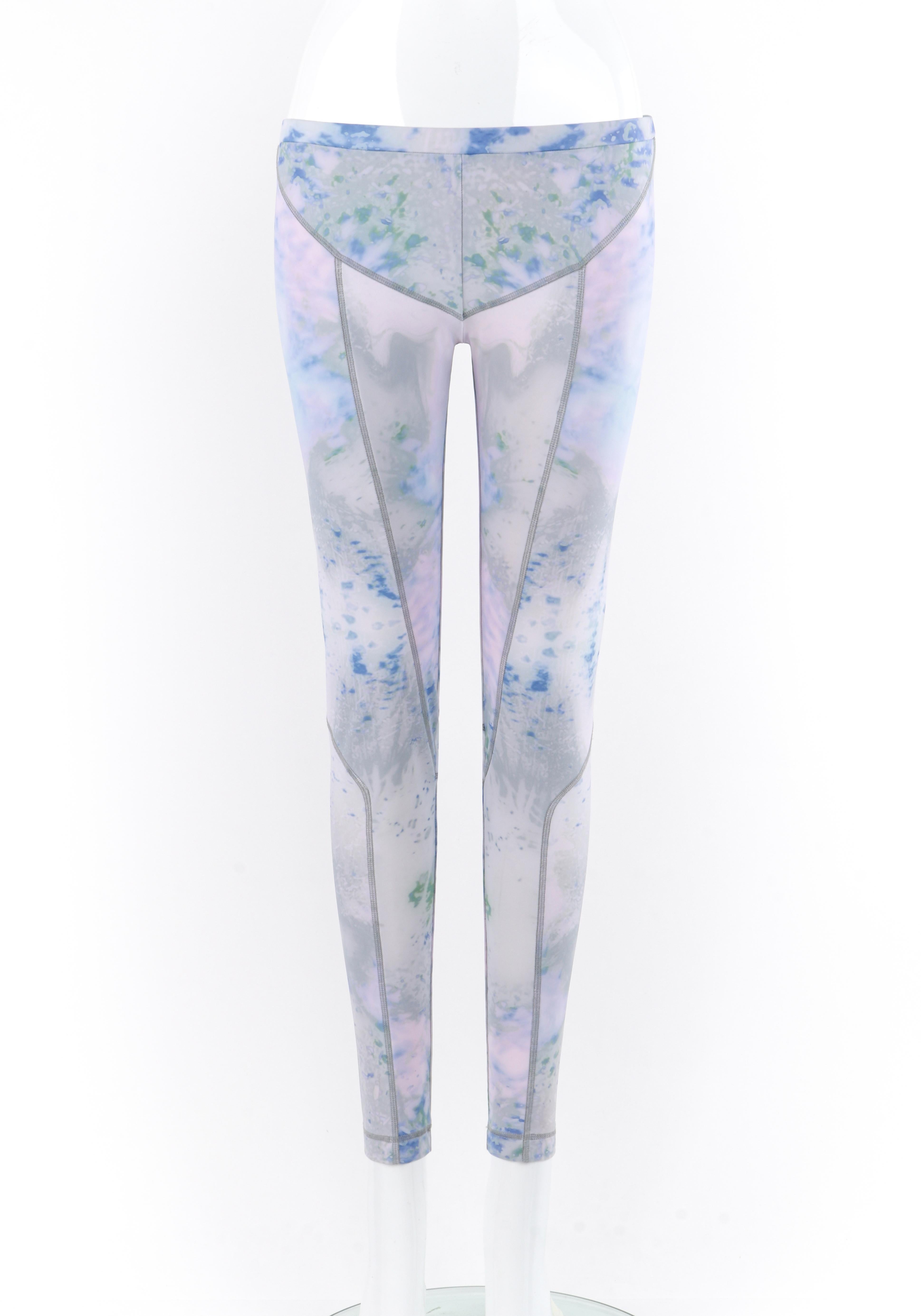 Brand / Manufacturer: Alexander McQueen / McQ
Circa: 2012
Designer: Sarah Burton 
Style: Leggings
Color(s): Shades of green, blue, pink, white, gray
Lined: No
Marked Fabric Content: 