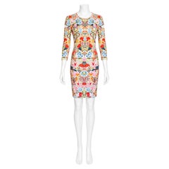 Alexander McQueen 2014 Kaleidoscope Floral Slash-Sleeve Bodycon Dress