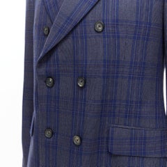 ALEXANDER MCQUEEN 2014 navy blue check wool double breasted blazer IT48 M