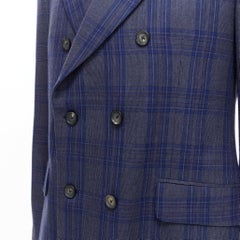 ALEXANDER MCQUEEN 2014 navy blue check wool double breasted blazer IT48 M