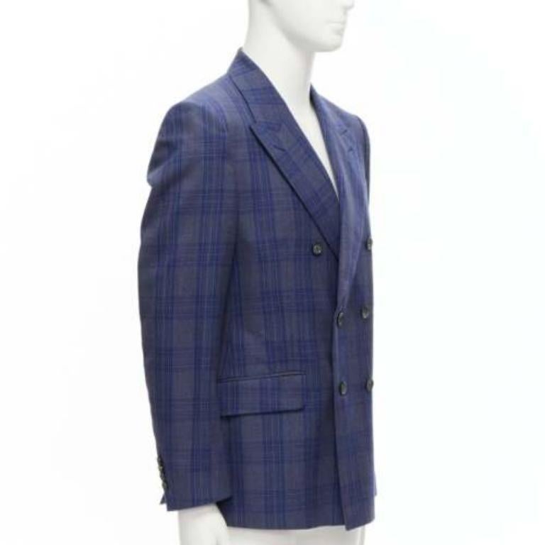 Bleu Blazer ALEXANDER MCQUEEN 2014 à carreaux bleu marine à double boutonnage IT48 M en vente