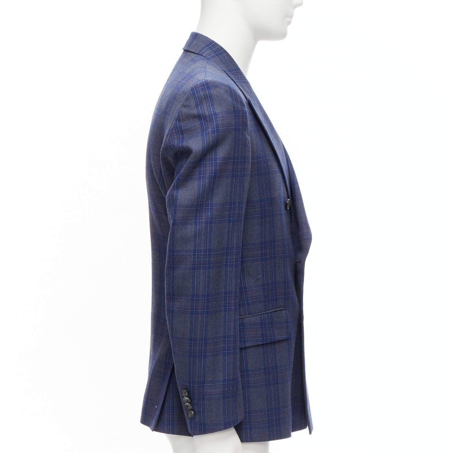ALEXANDER MCQUEEN 2014 navy blue check wool double breasted blazer IT48 M In Excellent Condition For Sale In Hong Kong, NT