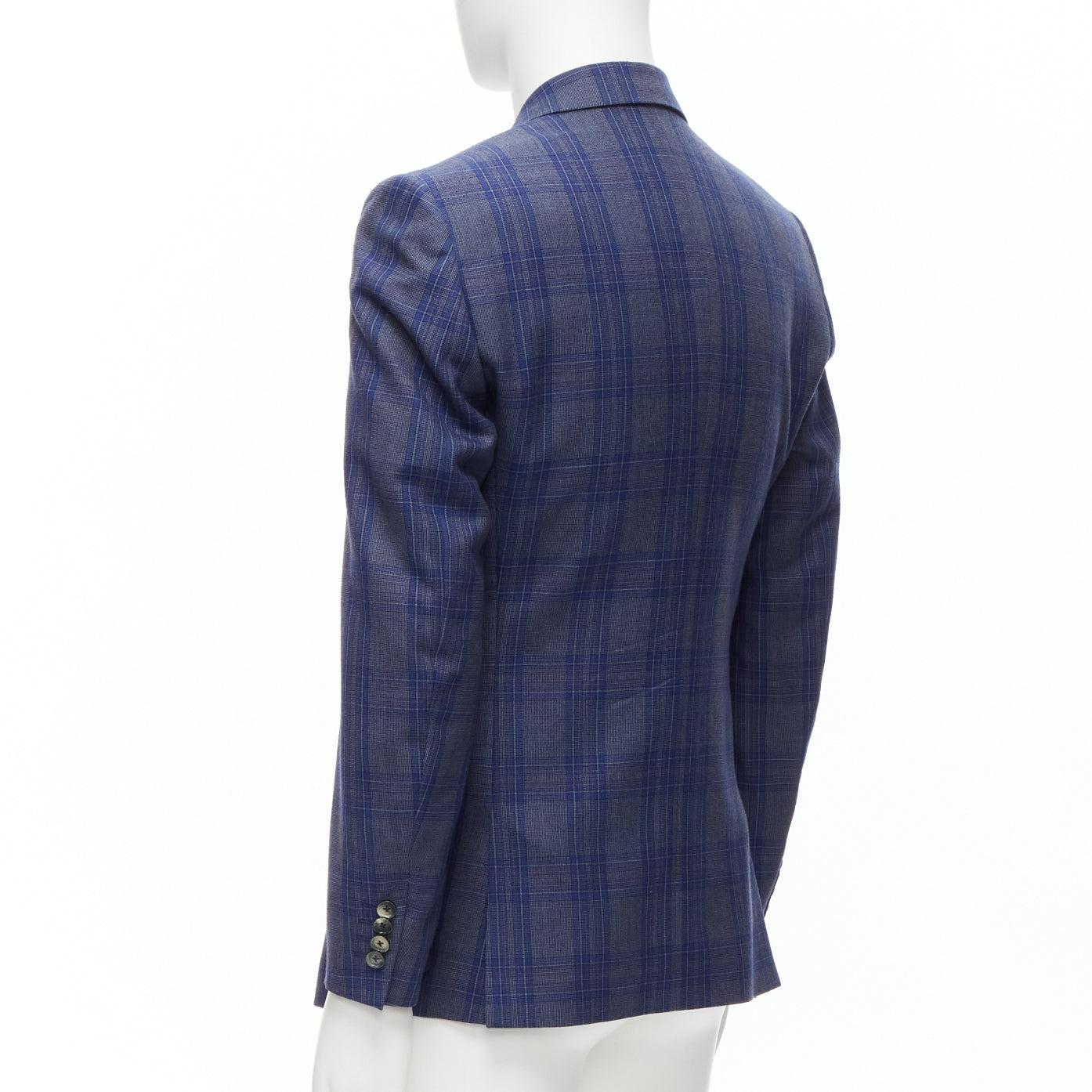 ALEXANDER MCQUEEN 2014 navy blue check wool double breasted blazer IT48 M For Sale 1