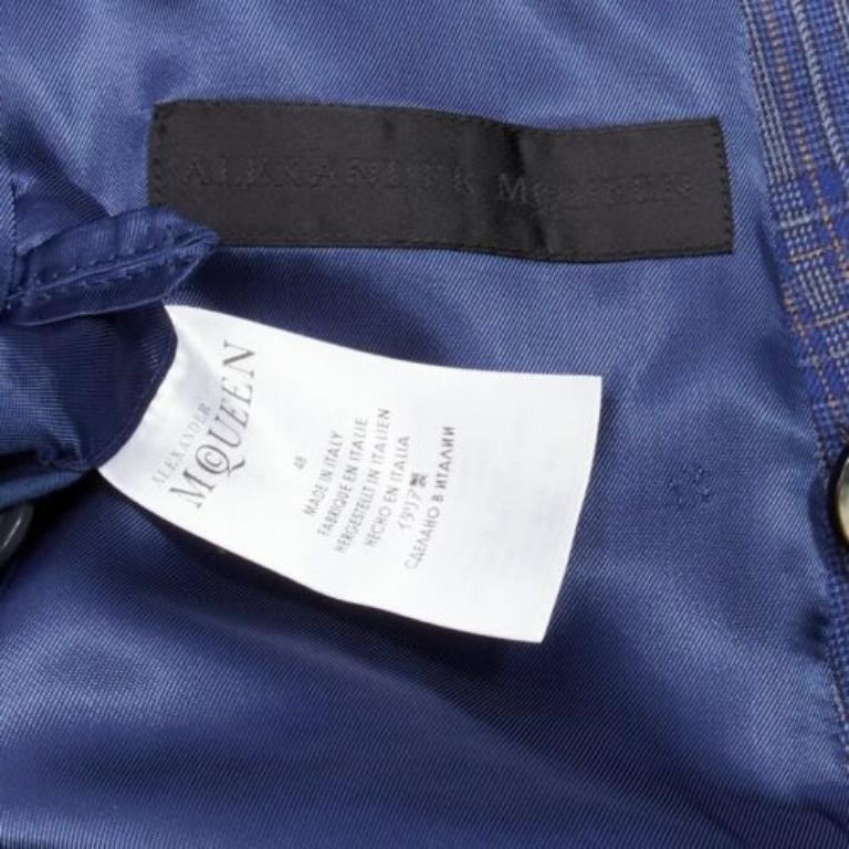 Blazer ALEXANDER MCQUEEN 2014 à carreaux bleu marine à double boutonnage IT48 M en vente 3